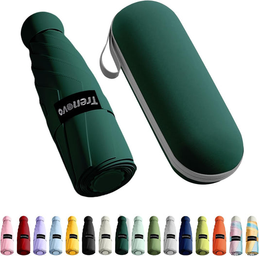 Travel Mini Folding Compact Umbrella with Case, 8 Ribs Lightweight Portable, Small Sun & Rain Pocket Umbrella for Girls and Women