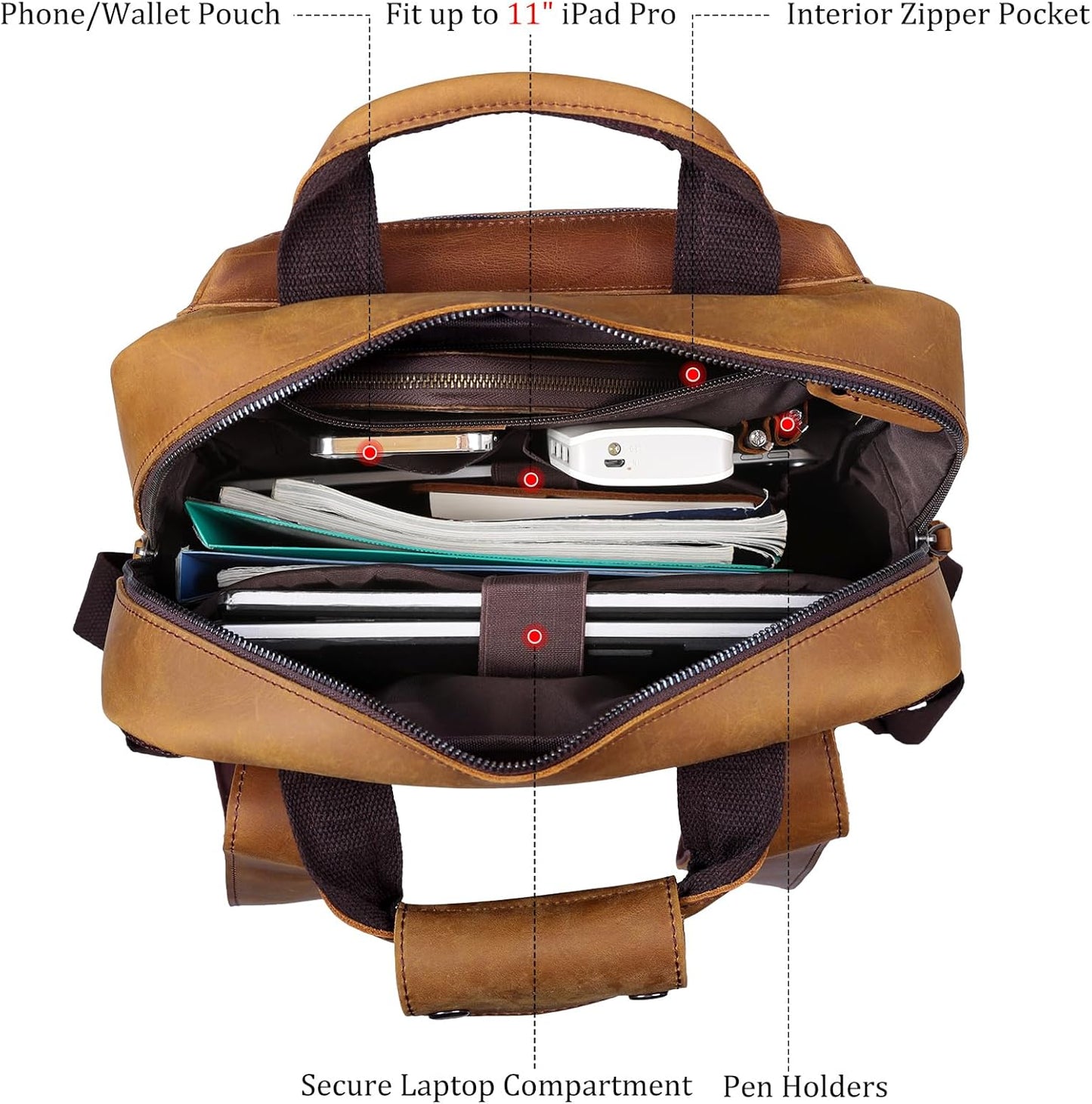 Polare Cowhide Leather Multiple Laptop Backpack Day Pack Travel Bag Satchel For Men