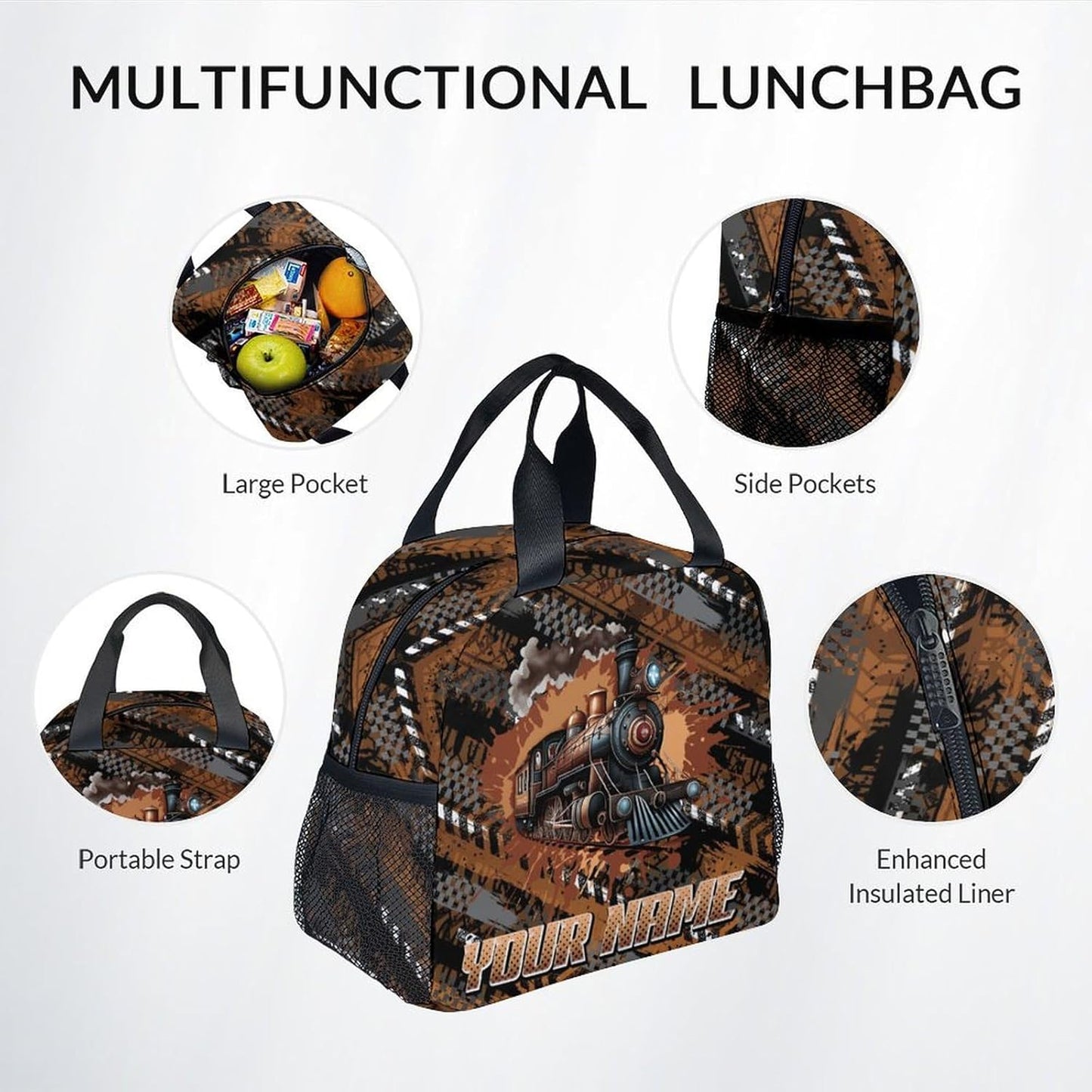Mercuryelf Kid Backpack Set for School, Travel - Custom Cool Train Bookbag with Lunch Bag for Boys - 3 in 1 School Bag Combo for Primary Middle