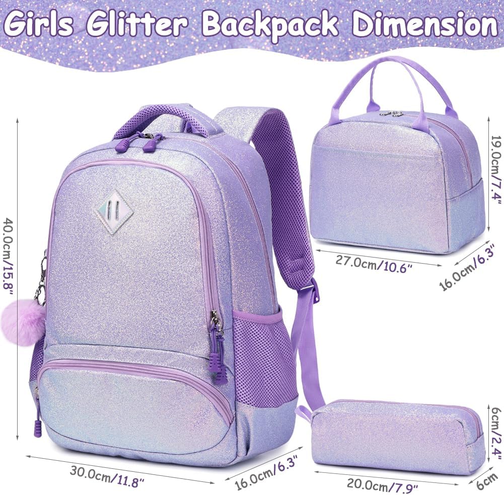 Meisohua Girls Backpack with Lunch Box 3 in 1 Set Kids Backpack for Girls Preschool Kindergarten
