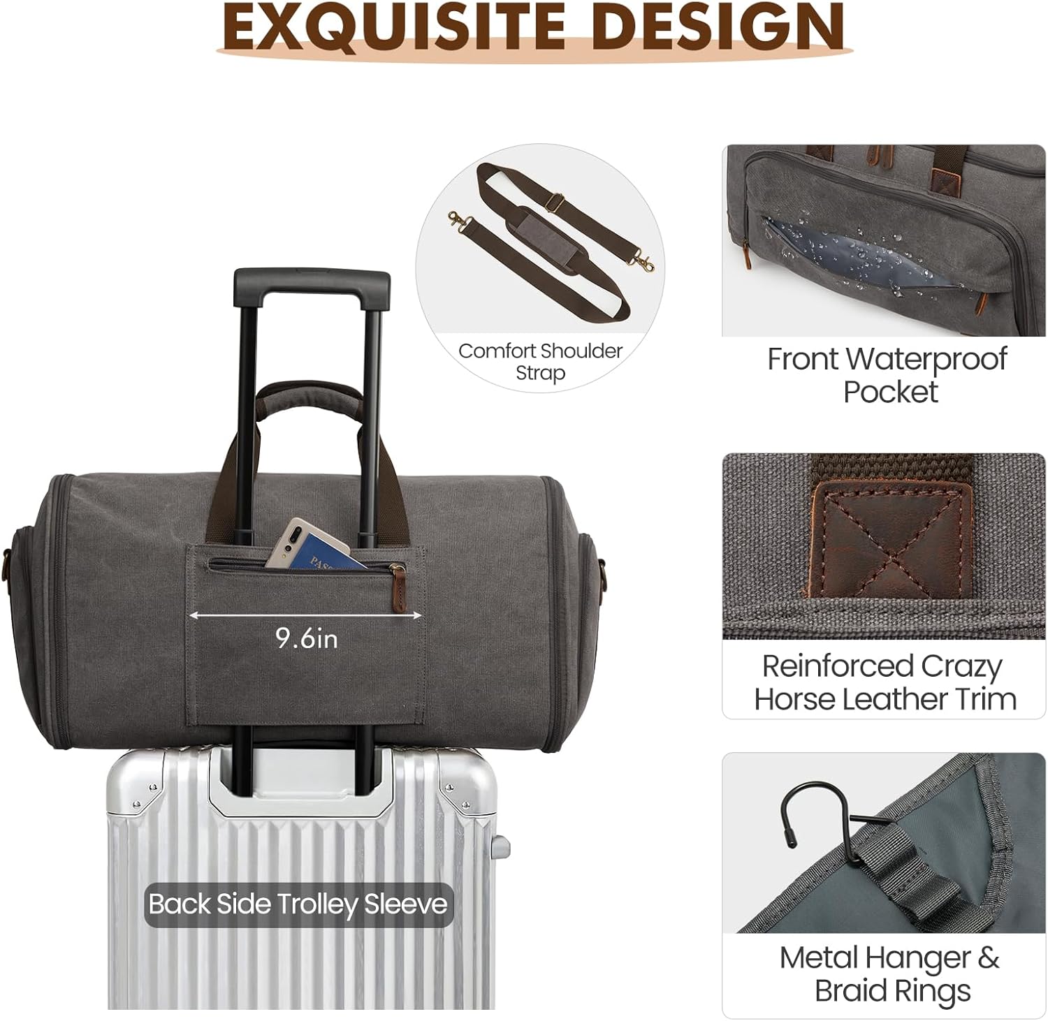 S-ZONE Carry On Garment Bag for Travel Convertible Garment Duffle Bag Suit Bags for Men Women
