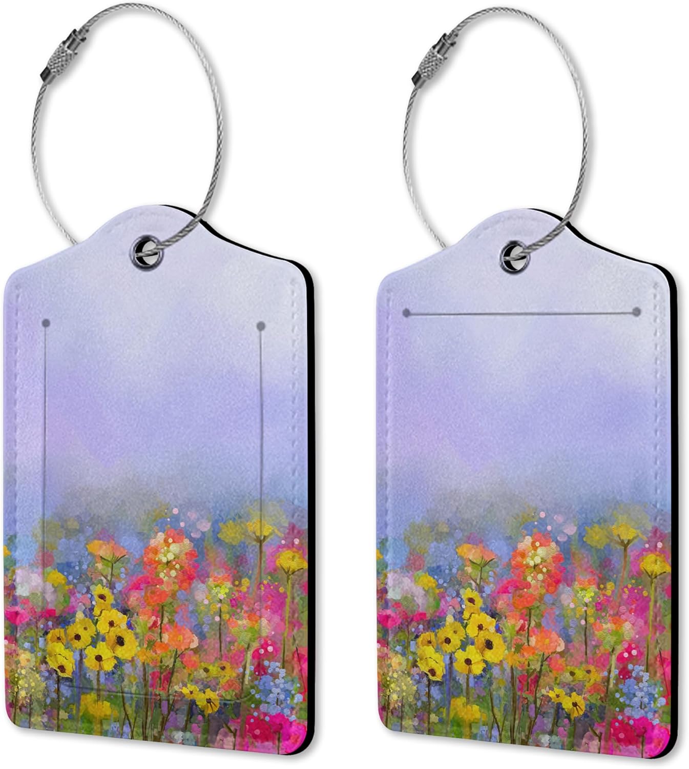 Luggage Tags for Suitcases, 2 Pack Spring Abstract Flowers Luggage Tag, Leather Stainless Steel Loop Label Tag for Men Travel Bag Suitcase