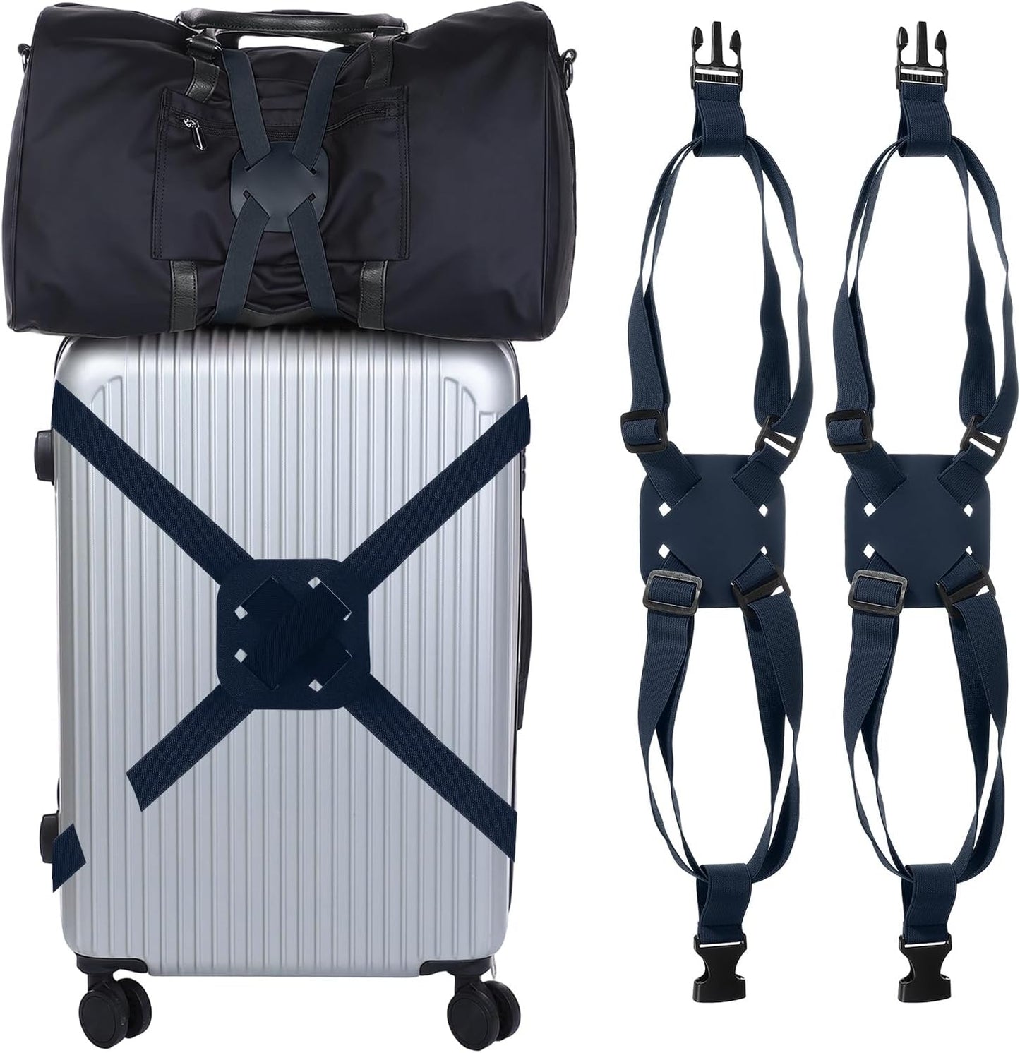 Adjustable Luggage Straps, Suitcase Elastic Strap Bag Bungee with Buckles Travel Accessories - Fitting for(Travel/Add A Bag/Securing Luggage), 27-66 Inch & 2Pcs & Dark Blue