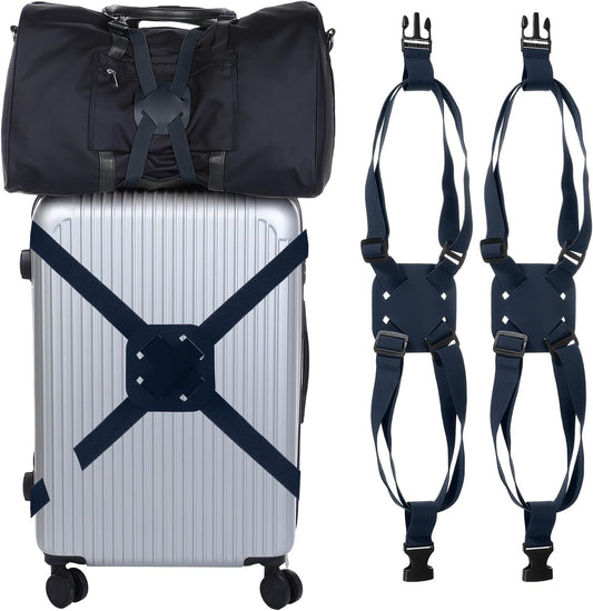 Adjustable Luggage Straps, Suitcase Elastic Strap Bag Bungee with Buckles Travel Accessories - Fitting for(Travel/Add A Bag/Securing Luggage), 27-66 Inch & 2Pcs & Dark Blue