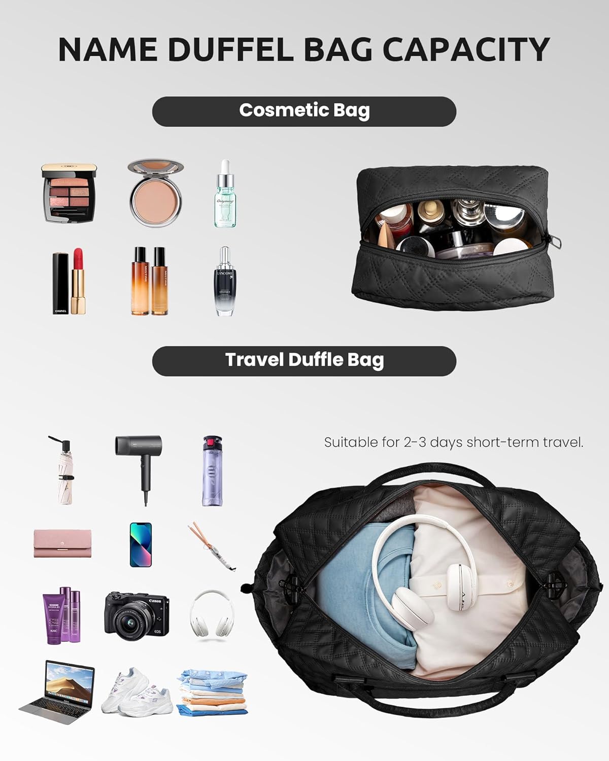 Gifts for Friends-Initial Duffle Bag with Shoe Compartment, Personalized Weekender Bag, Monogram Overnight Bag, Travel Bag with Makeup Bag，Birthday Gifts Bag for Daughter Sister (Letter I)