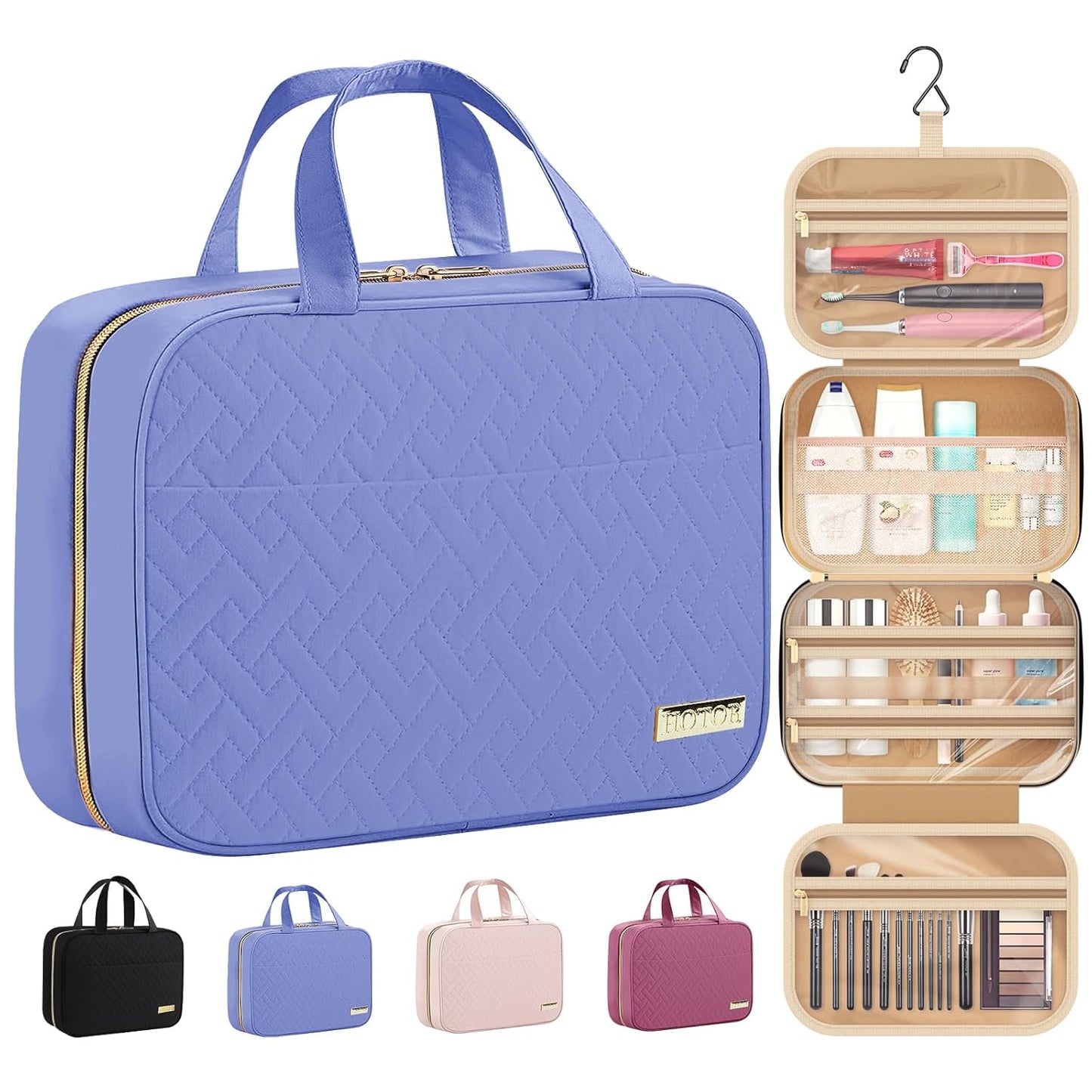 HOTOR Travel Toiletry Bag - Hanging Toiletry Bag for Women & Men, Makeup Bag/Big Comparment, Waterproof for Travel Accessories, Travel Essentials, Large, Aegean-Blue