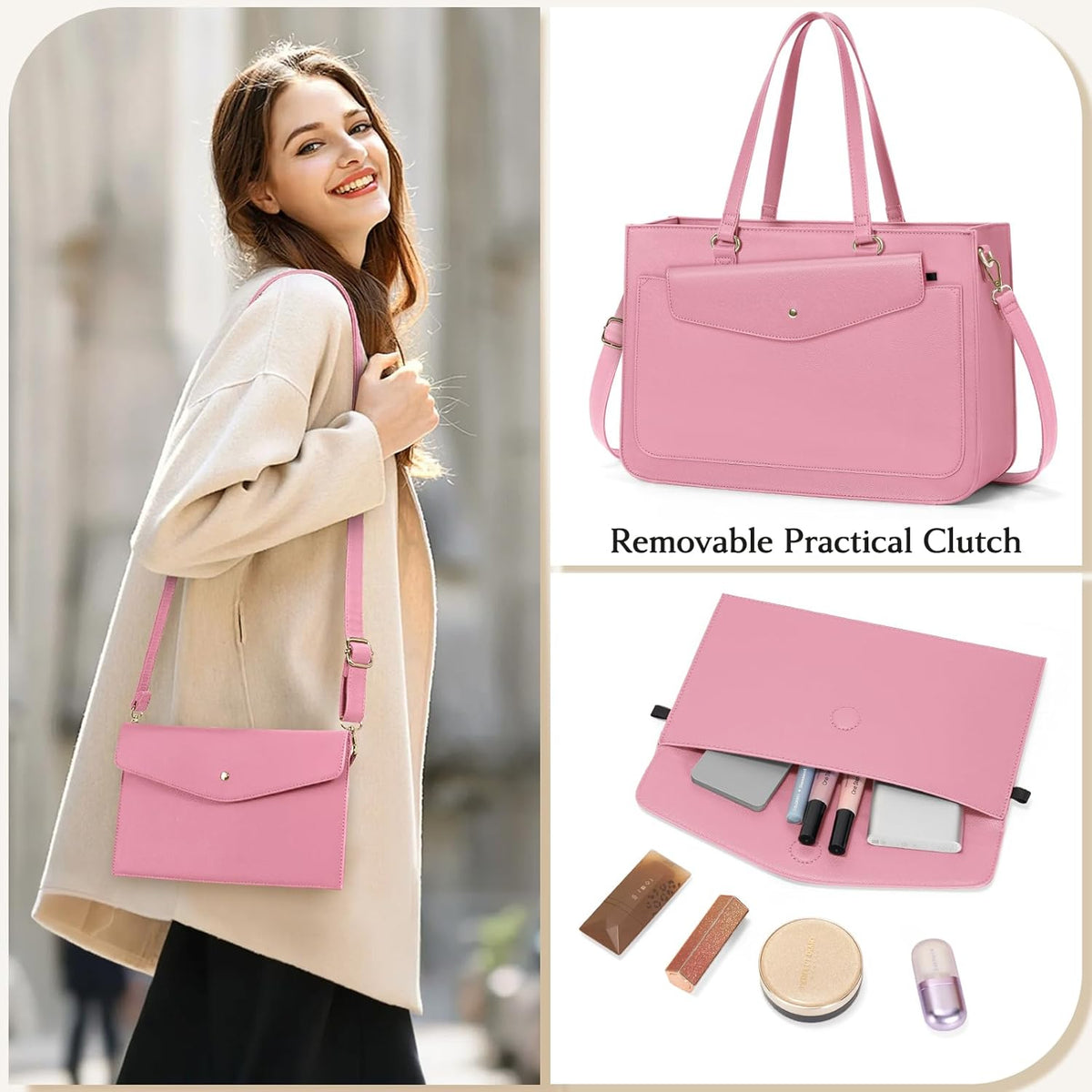 RAINSMORE Laptop Bag for Women 15.6 Inch Work Tote Bags Leather Laptop Tote Waterproof Computer Bag
