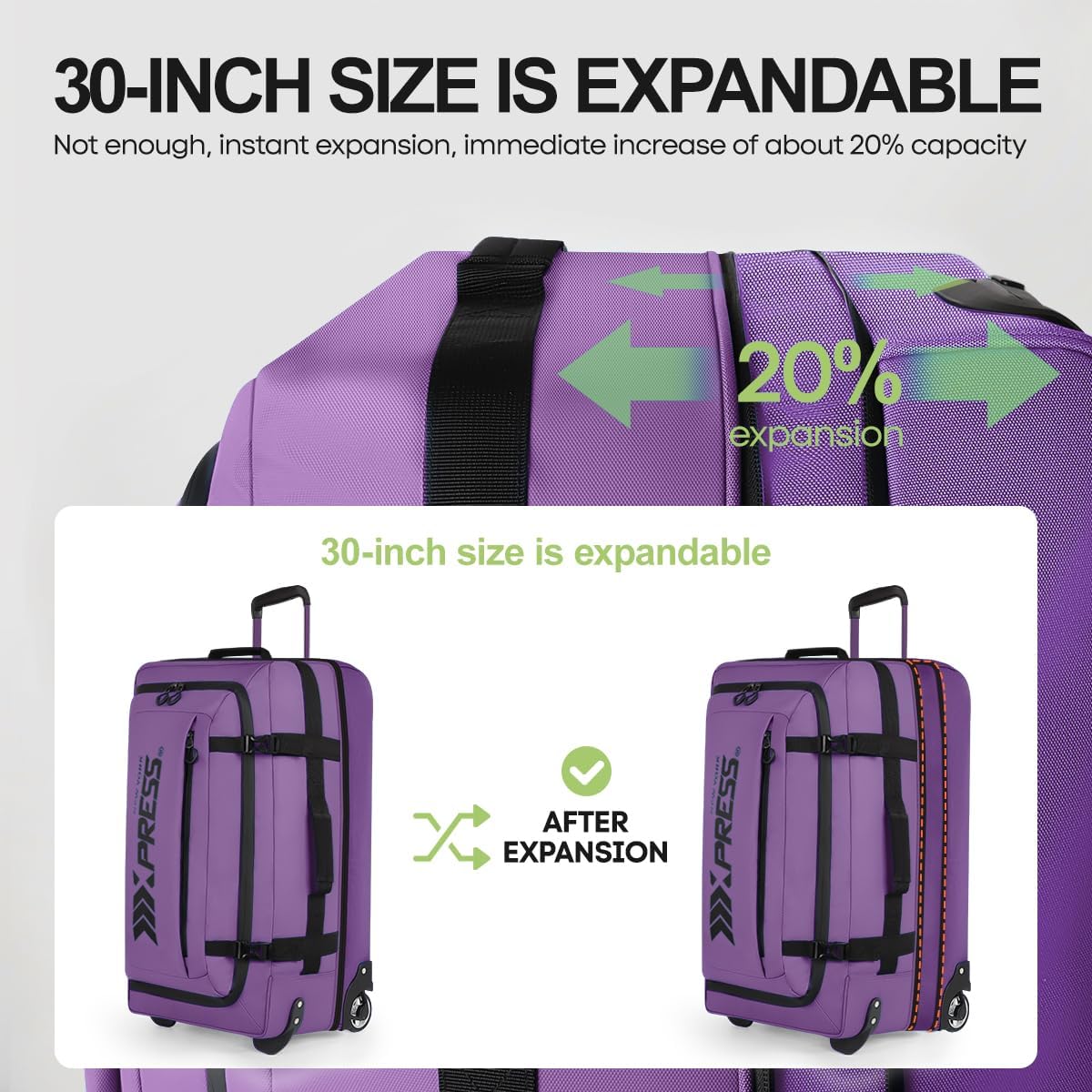 （20''/26''/30''）3-Piece Set,Luggage Sets 3 Piece,Rolling Duffle Bag w/Handle,Carry on Luggage Travel Duffle Bags for Man Women#Purple