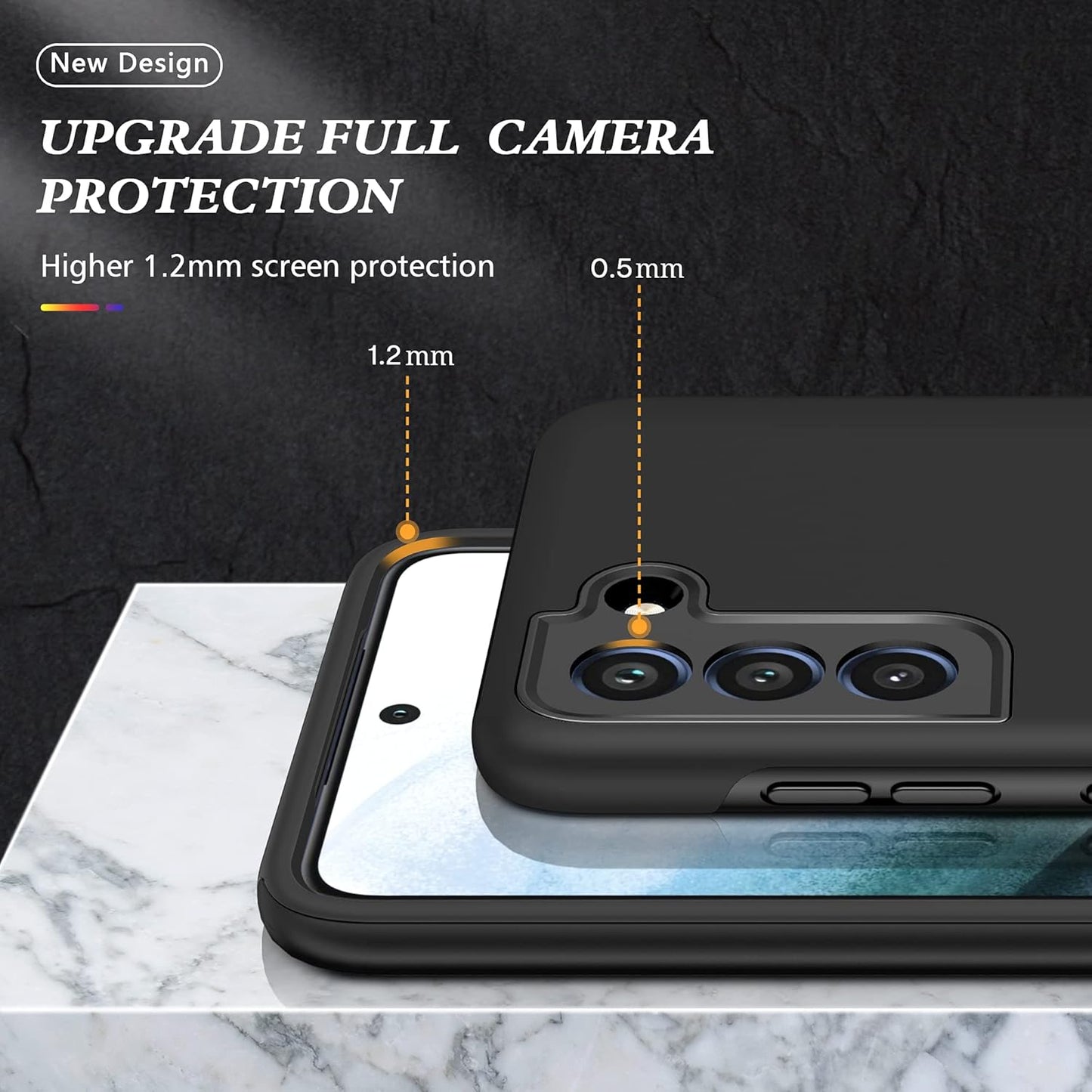 for Galaxy S21 FE 5G Case with Nano Explosion-Proof Film - 2 Pack Military Grade Double Shockproof Invisible Kickstand Case - Black