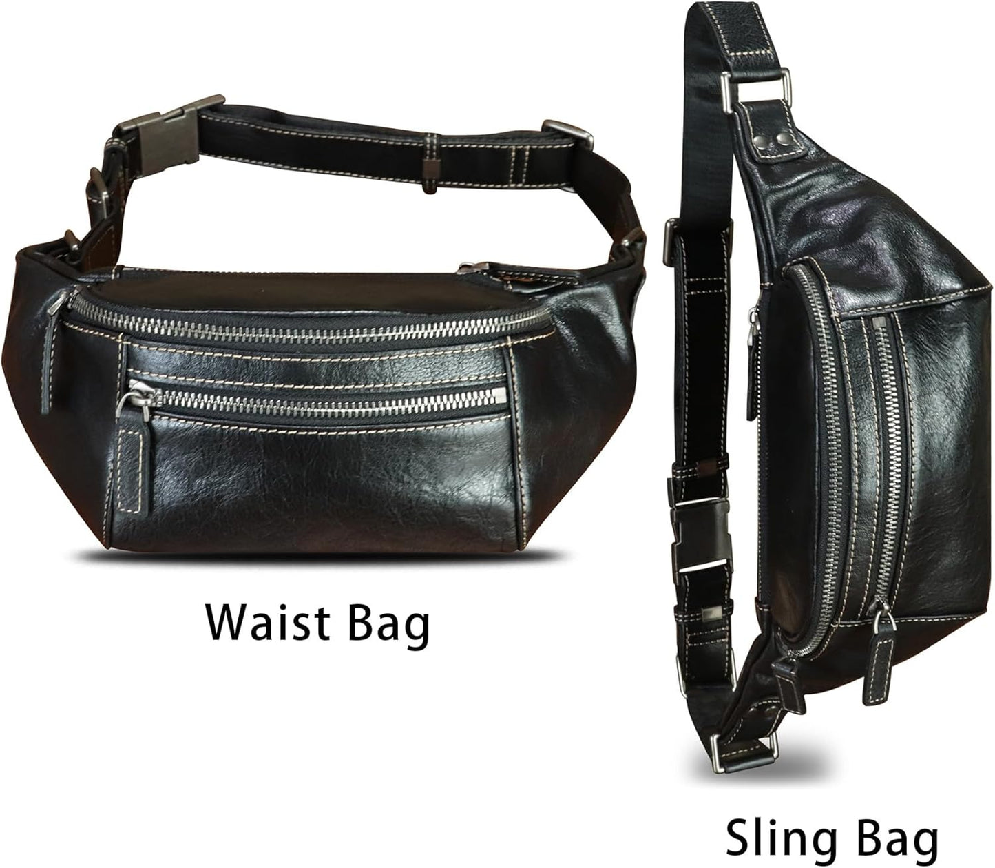 Genuine Leather Fanny Pack for Women and Men Vintage Real Leather Waist Bag Hip Bum Crossbody Sling Bag
