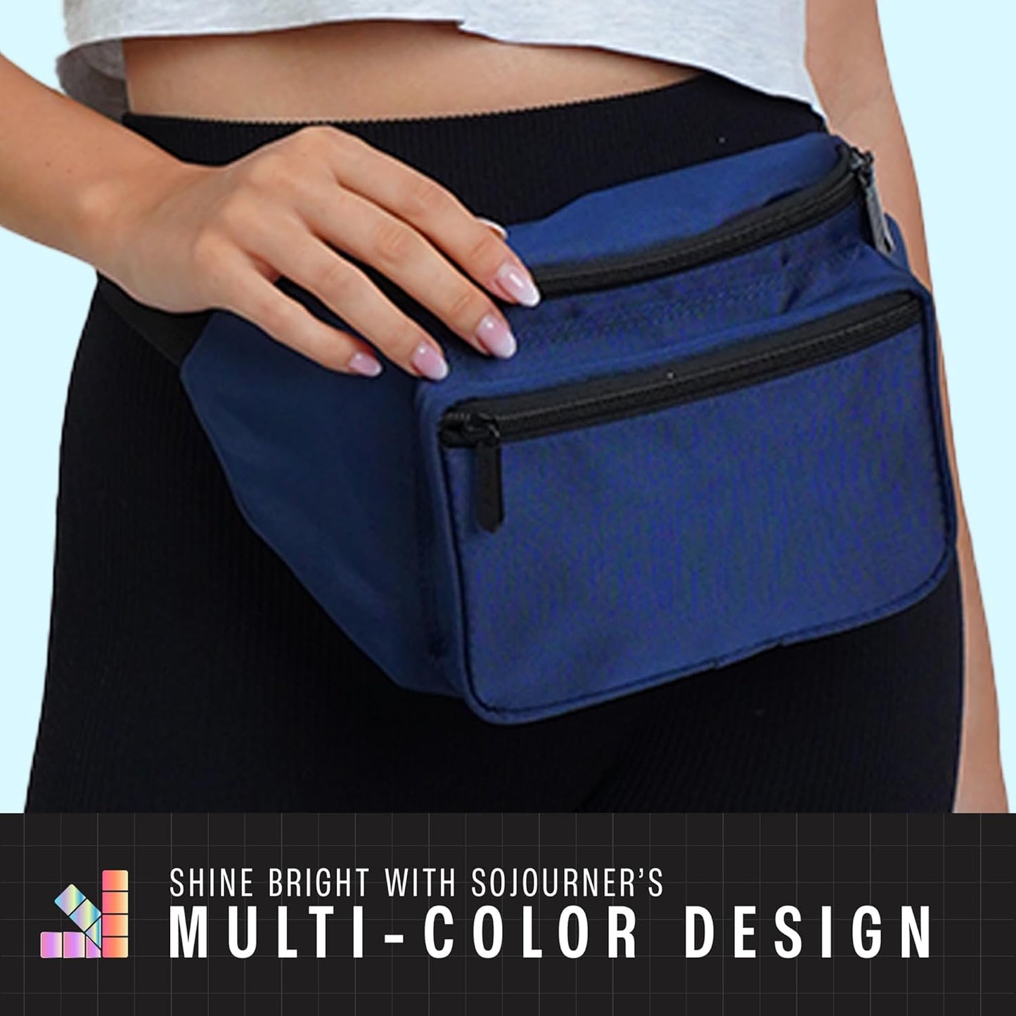 Dark Blue Fanny Pack Belt bag - Crossbody Waist Bag for Men or Women - Hands-Free, Waterproof Large Bumbag for Hiking, Running, and Travel