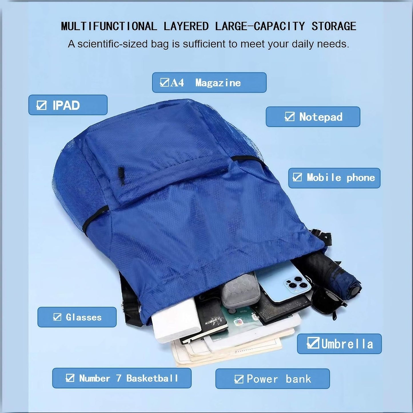 Drawstring Backpack Sports Small Gym Bag for Men Drawstring Bags Soccer Bag Water-Resistant String Backpack with Side Pocket Lightweight Black