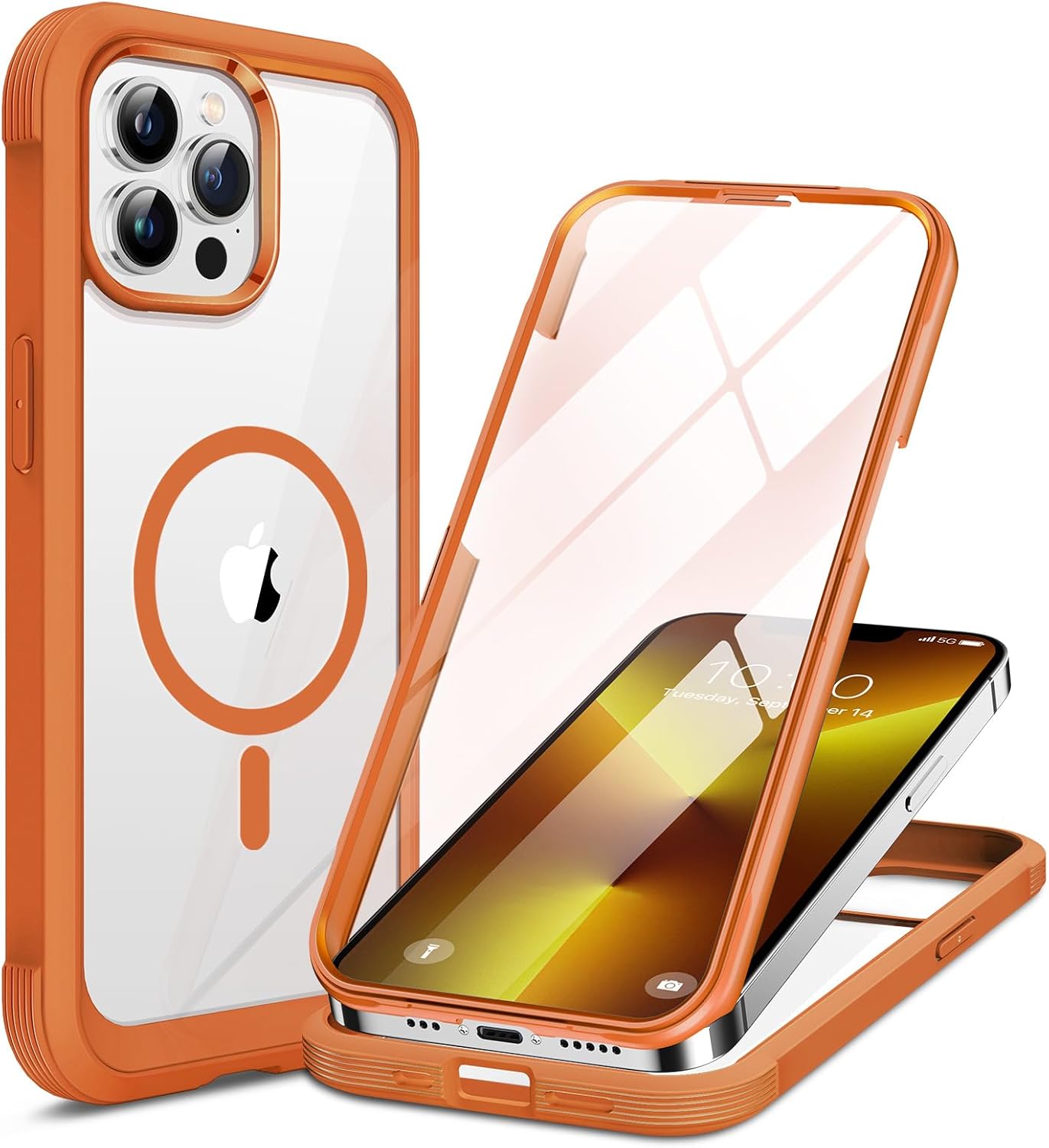 Miracase for iPhone 13 Pro Case 6.1",with MagSafe,Built in Screen Protector,Full-Body Protection(Orange)