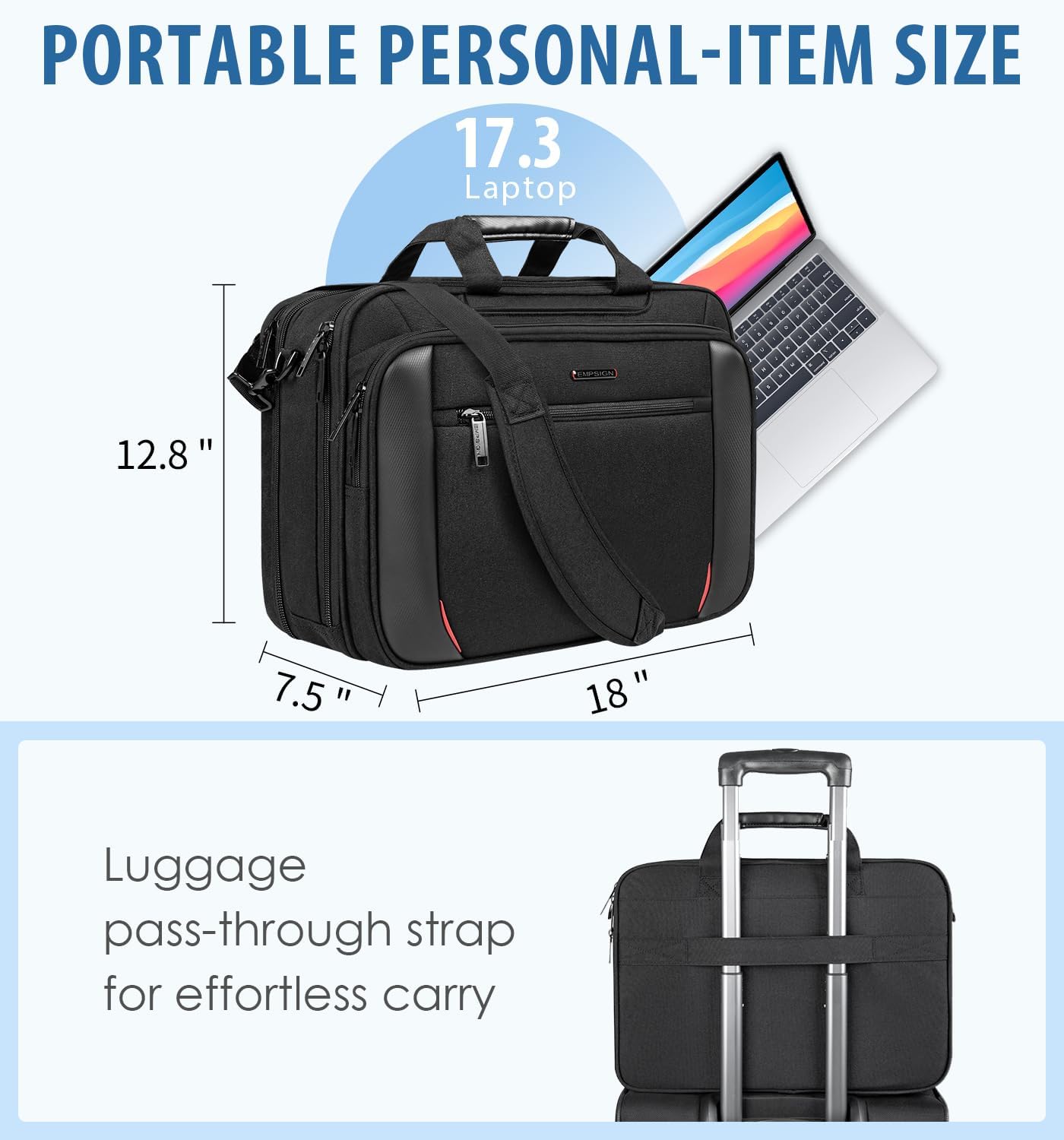 EMPSIGN Laptop Case Briefcase, 17.3 Inch Laptop Bag Expandable Messenger Bag for Men & Women Water Repellent, RFID Blocking Shoulder Bag Canvas Bag for Work, Business Travel