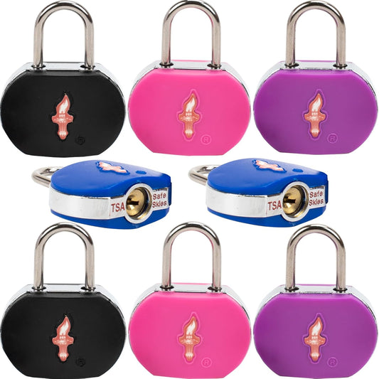 8 Pack Luggage Lock TSA Approved Locks with Key, TSA Approved Travel Lock,Suitcase Lock TSA Approved Chrome Plated Ring Body for Backpacks, Bags and Luggage, 8 Pack Family Set