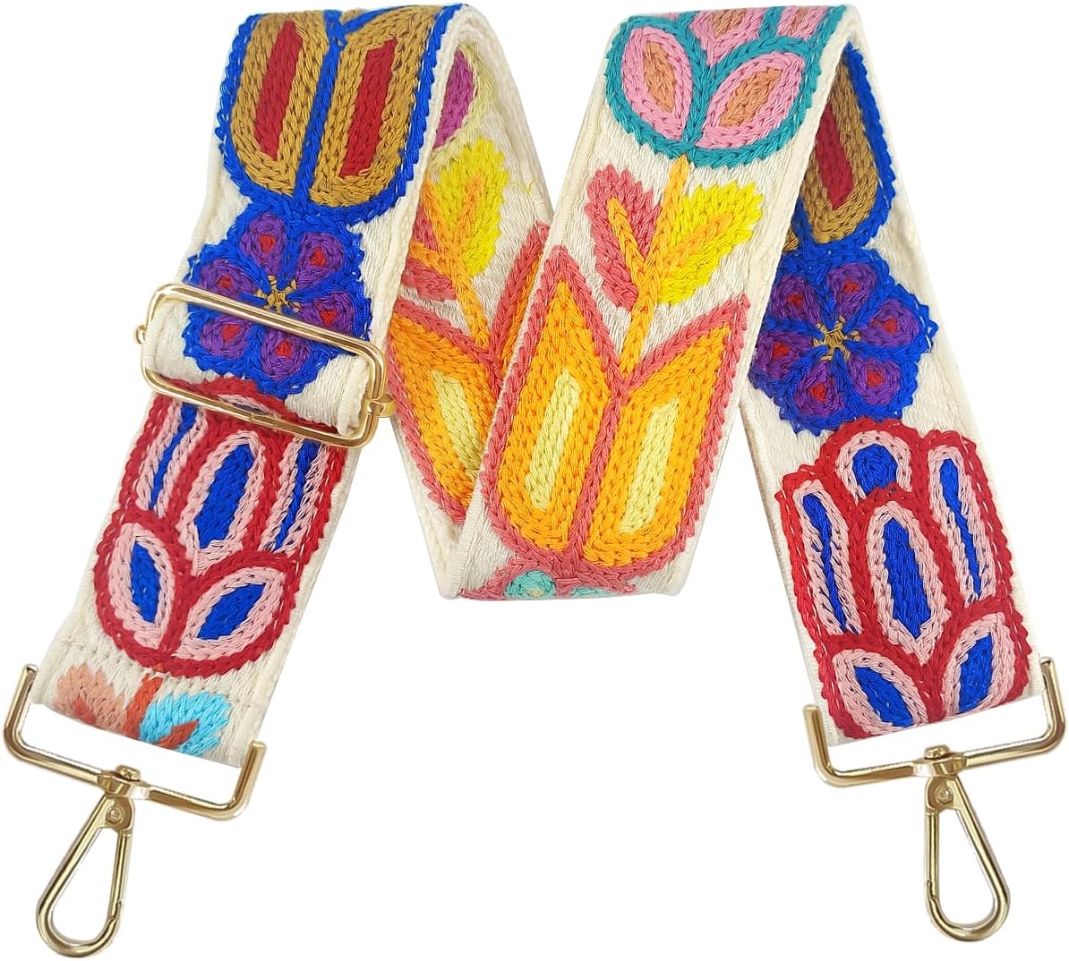 Embroidery Flower Purse Strap Replacement Crossbody 2 Inch Wide with Letter S Keychain for Women's Handbags