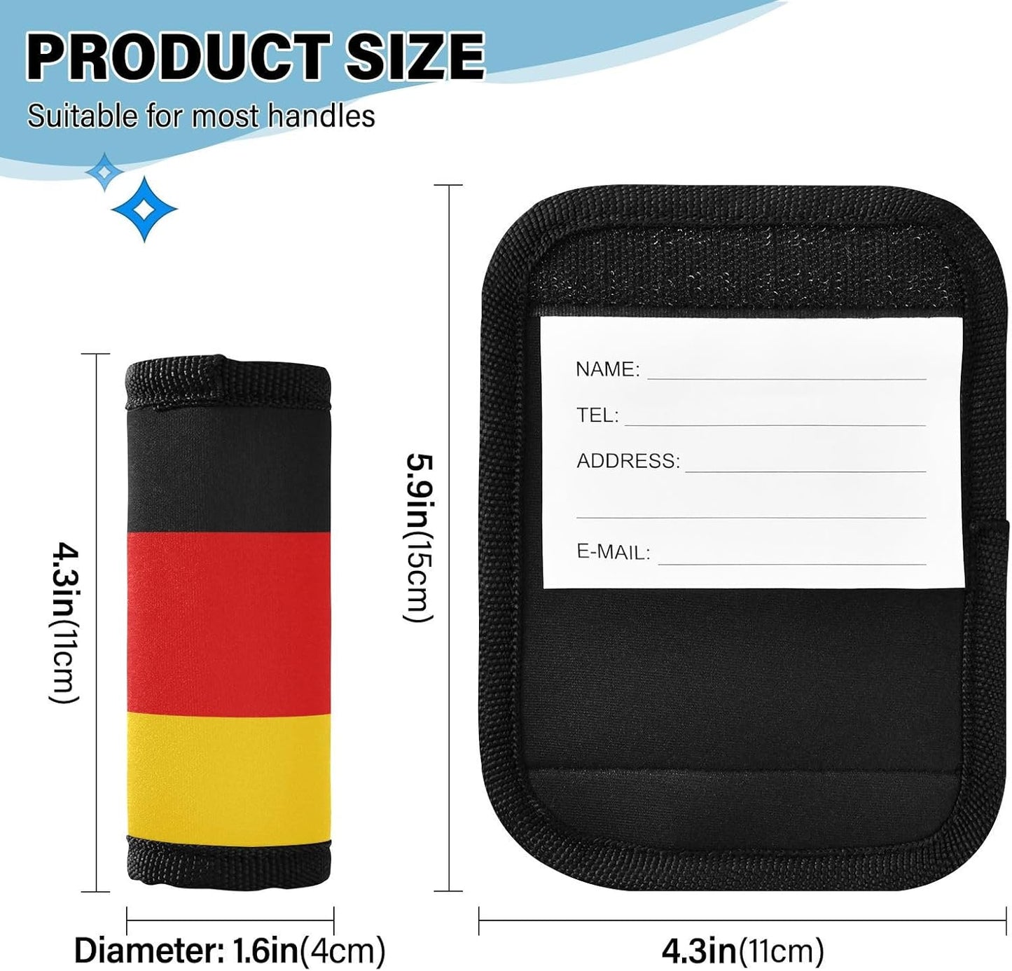 German Flag 2 Pack Luggage Handle Wrap for Suitcase Luggage Identifier Travel Tags Handle Protection Sleeve Cover
