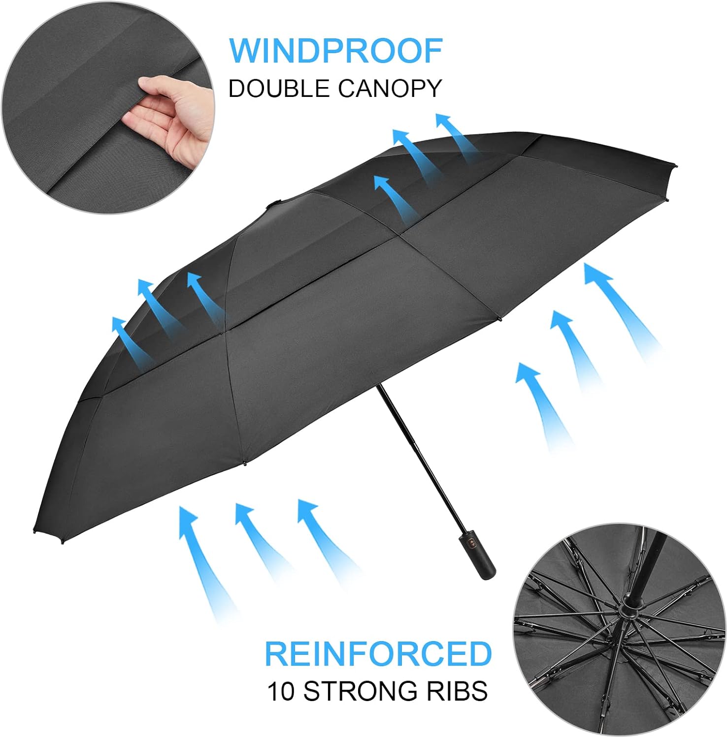 G4Free 42/46/54/62 Inch Large Golf Umbrella Compact Reverse Travel Umbrella 10 Ribs Windproof for