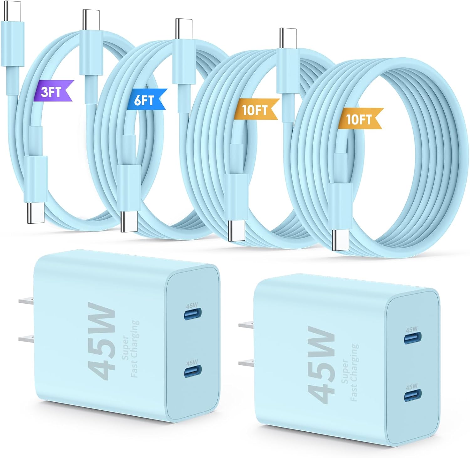 iPhone 16 15 Pro Max Charger Fast Charging,45W Dual Port USB C Fast Charger Block [2-Pack] & Extra