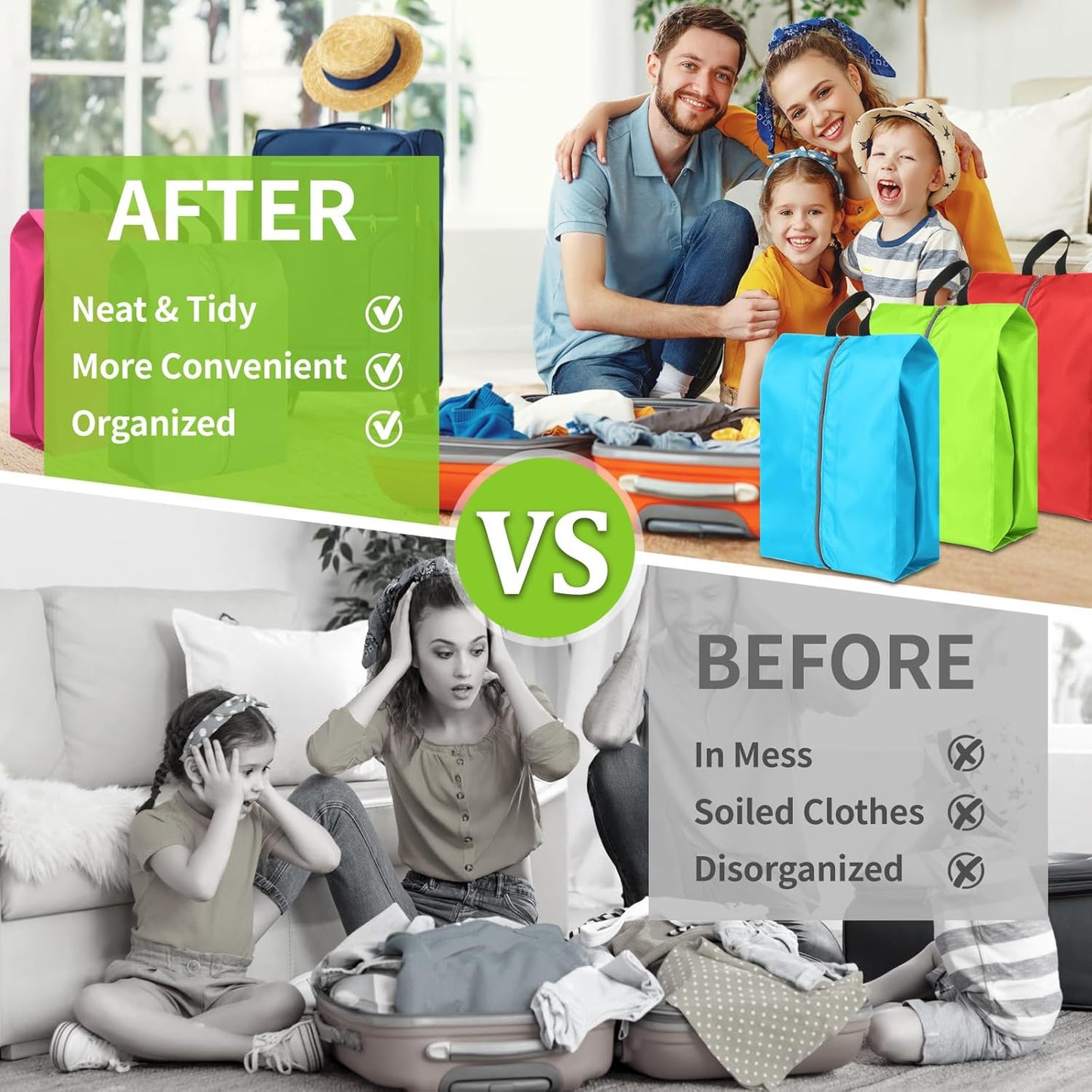 Shoe Bags for Packing, Set of 6 Large Colorful Waterproof Portable Shoe Bags with Zipper - Travel