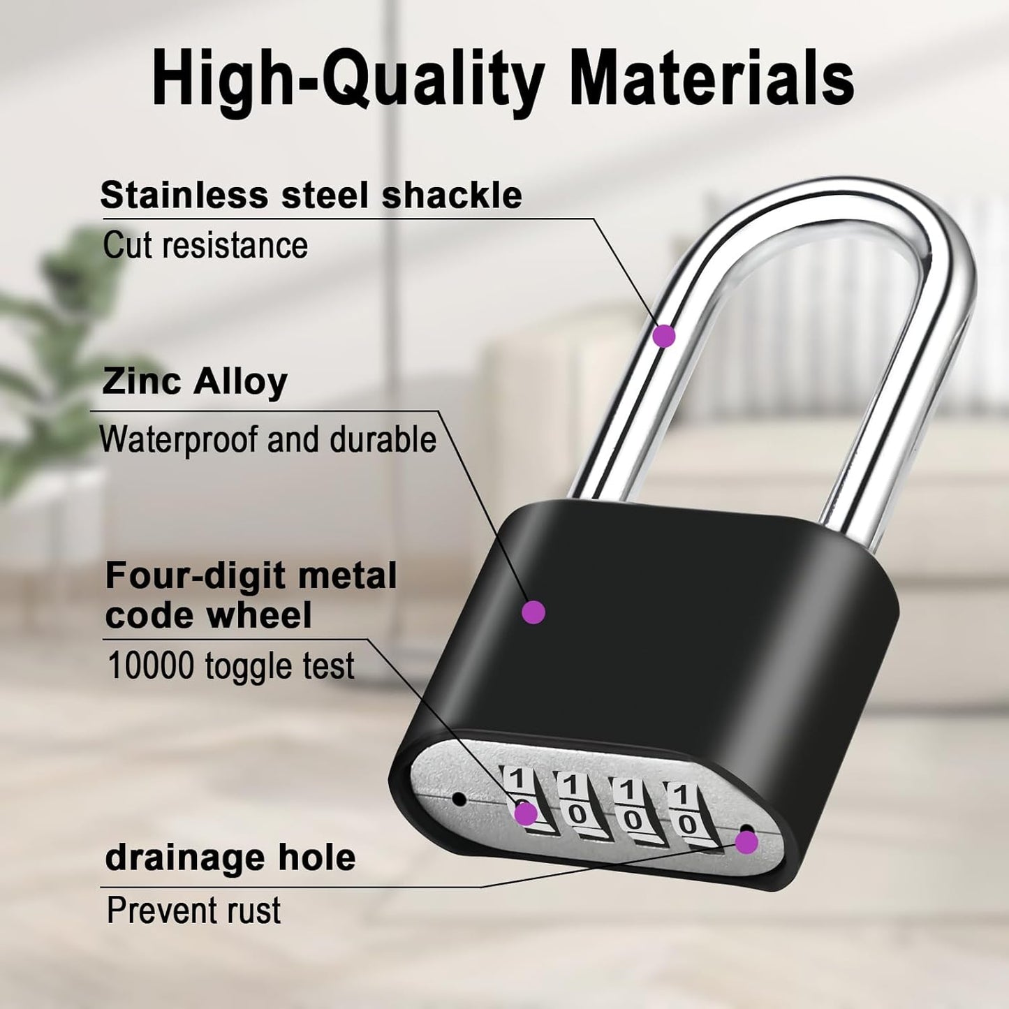 2pcs Combination Lock, 4-Digit Heavy Duty Combo Lock, Combination Padlock Outdoor Waterproof Gate Locks for Outdoor Fence, Locker, Sheds, Gym, Gate Hasps (2pcs, Long Shackle)