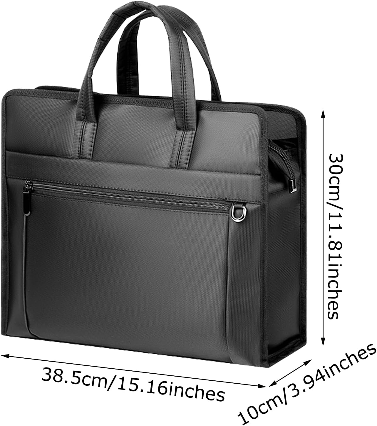 Black Oxford Handle Document Bag with Zipper Briefcase for Men File Tote Bag for Carrying Paper Files (Horizontal)