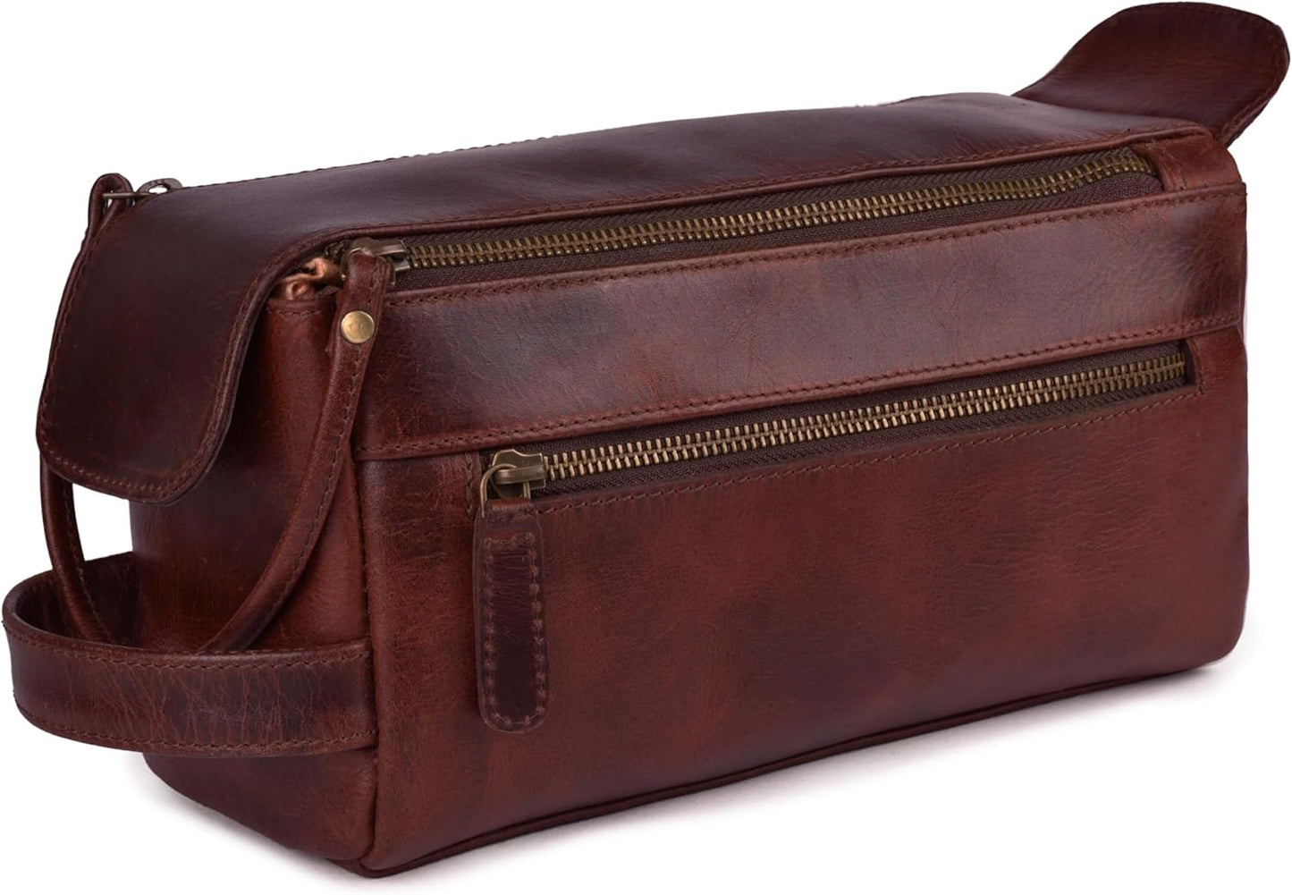 LEATHER VILLAGE Premium Leather Travel Toiletry Bag - Unisex Water-Resistant Travel Bag for