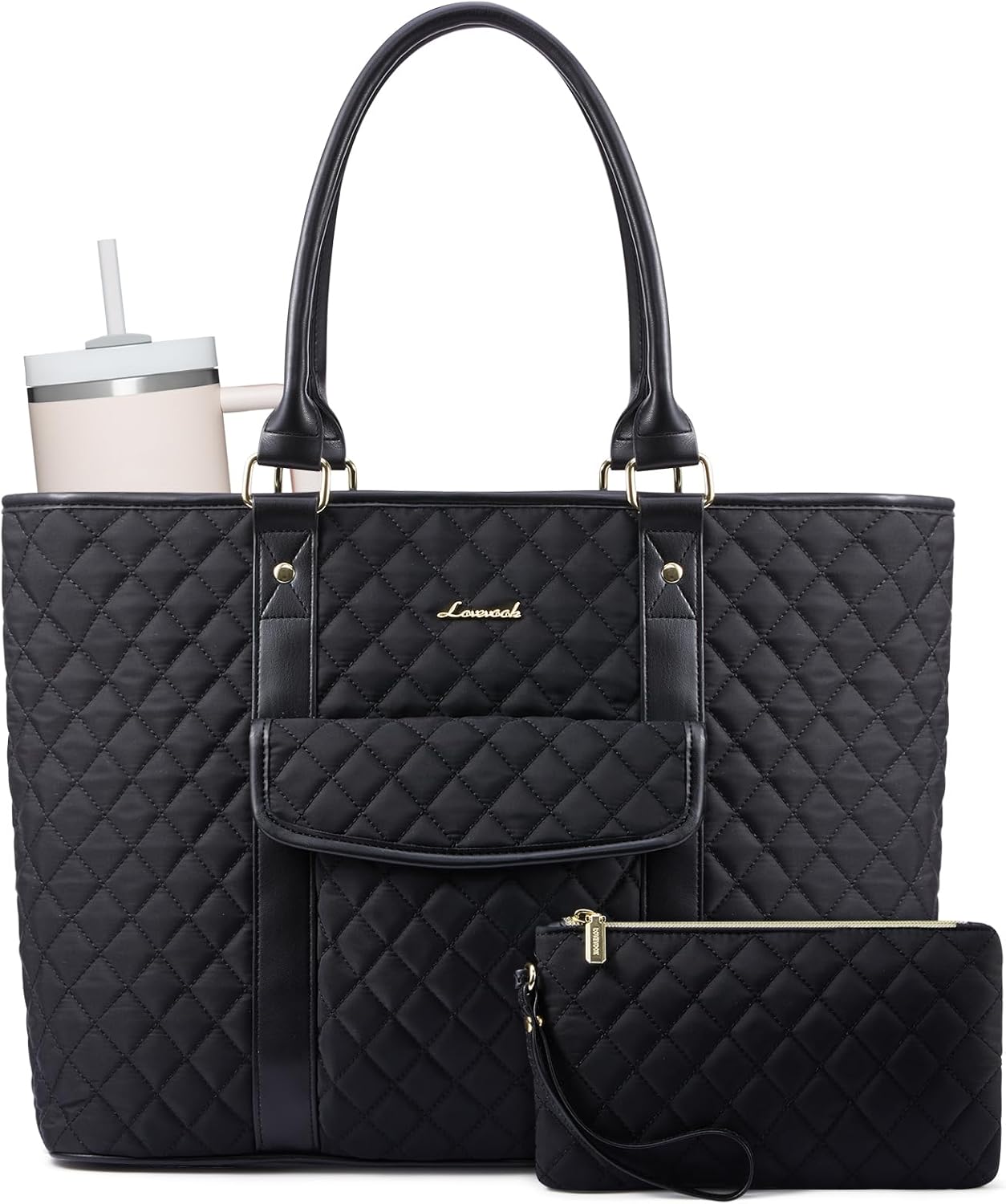 LOVEVOOK Laptop Tote Bag for Women 15.6 Inch,Waterproof Computer Bag for Laptop for Womens,Quilted Travel Work Tote Bags for Women,Stylish Laptop Bag Purse with Luggage Sleeve for Teacher,Nurse,Office