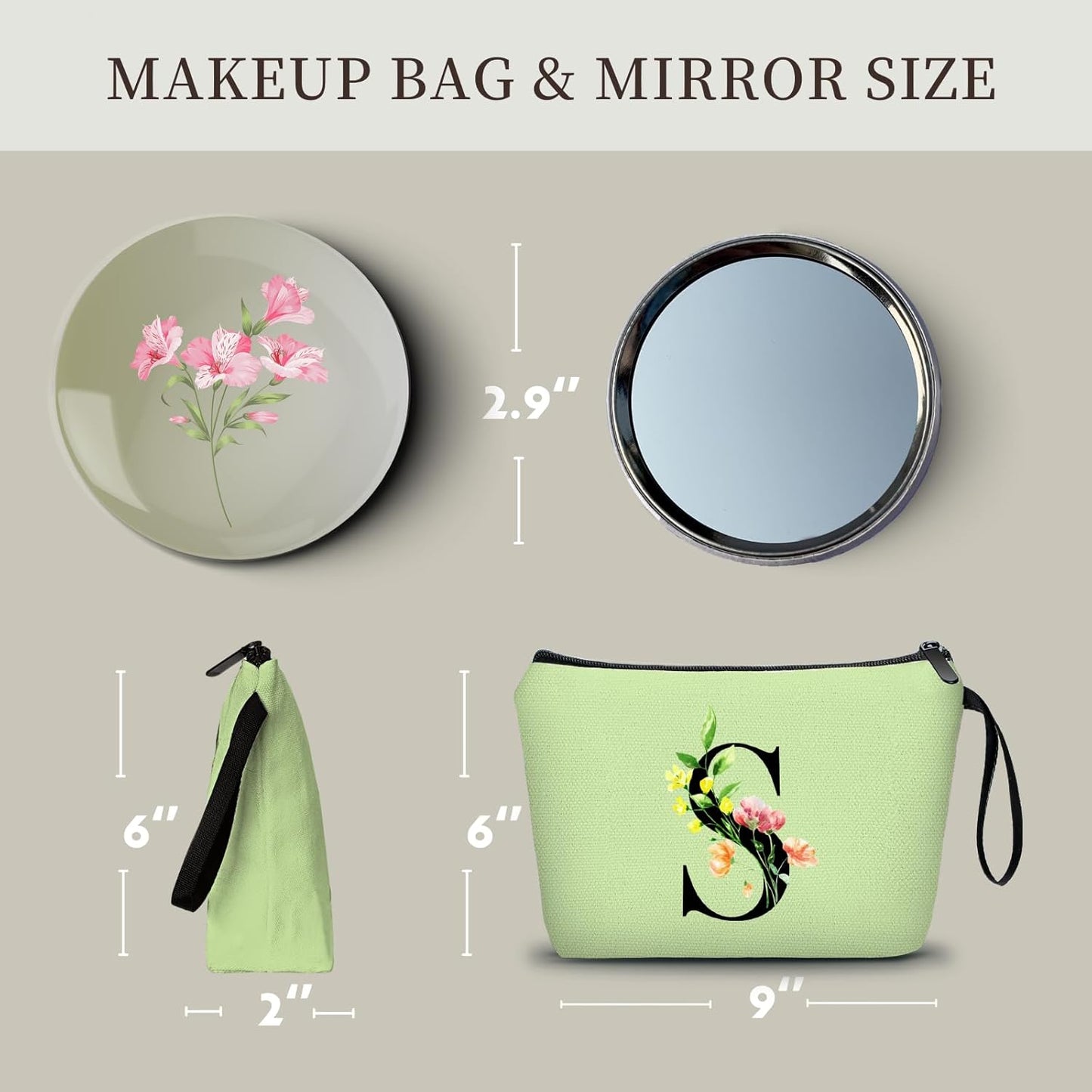 Women Birthday Unique Bride to be Bridal Shower Initial Gifts for Mom Sister Friend Her Teacher Aunt Makeup Cosmetic Bag with Mirror Mothers Day Christmas Graduation S