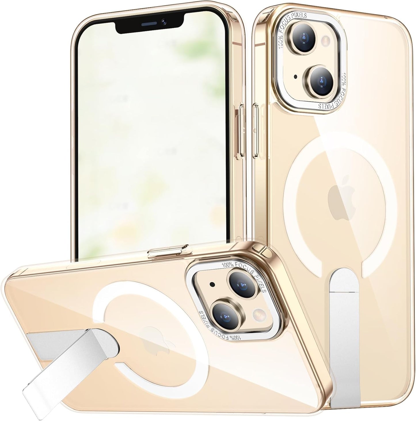for iPhone 13 Case with Kickstand, [Invisible Stand] Compatible with MagSafe, Anti-Slip Shockproof Military-Grade Protection, Magnetic Slim Phone Case for iPhone 13 Cover (Clear)