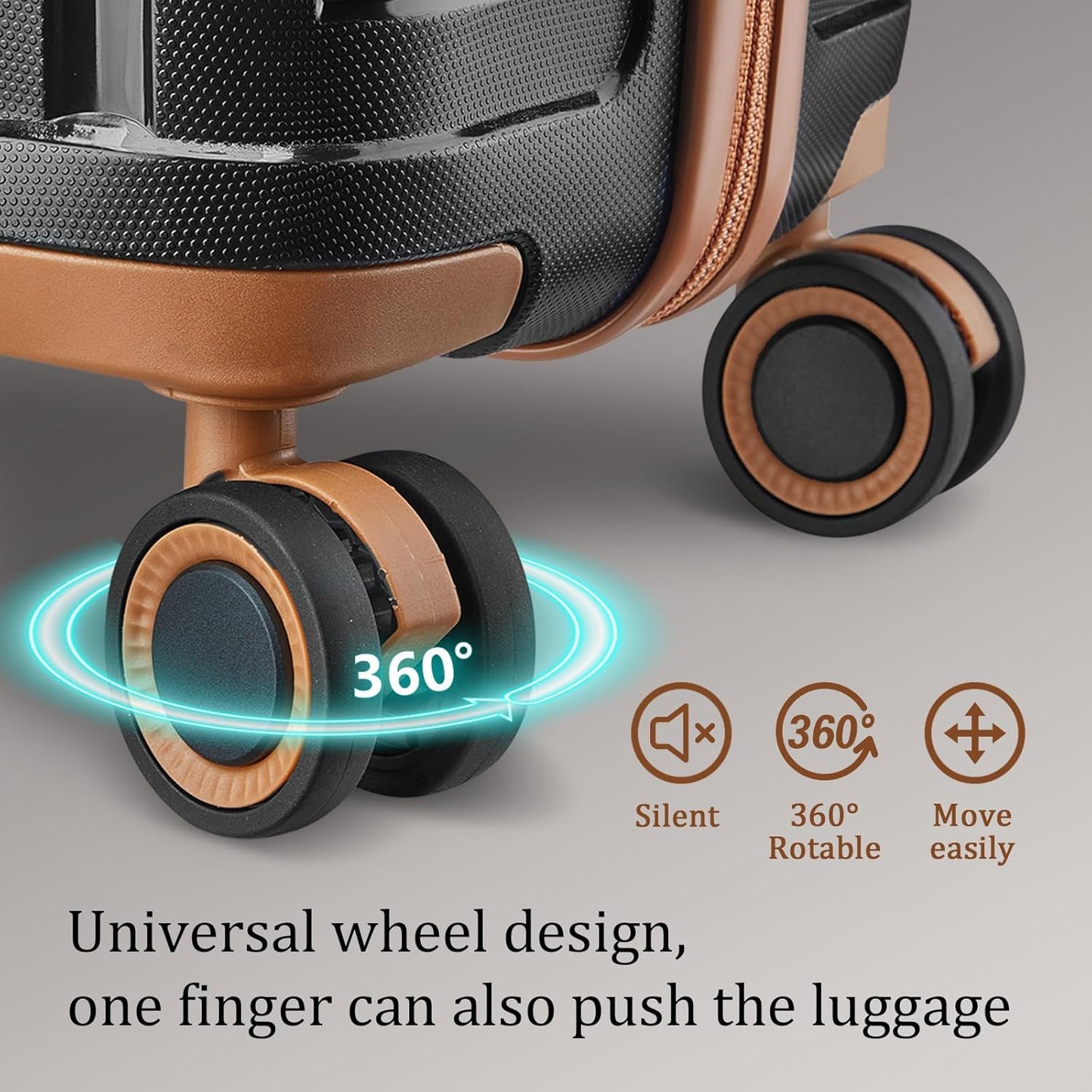 Joyway Luggage Sets 6 Piece PP Hardside Carry on Suitcase with Spinner Wheels and TSA Lock for Travel, Black Brown