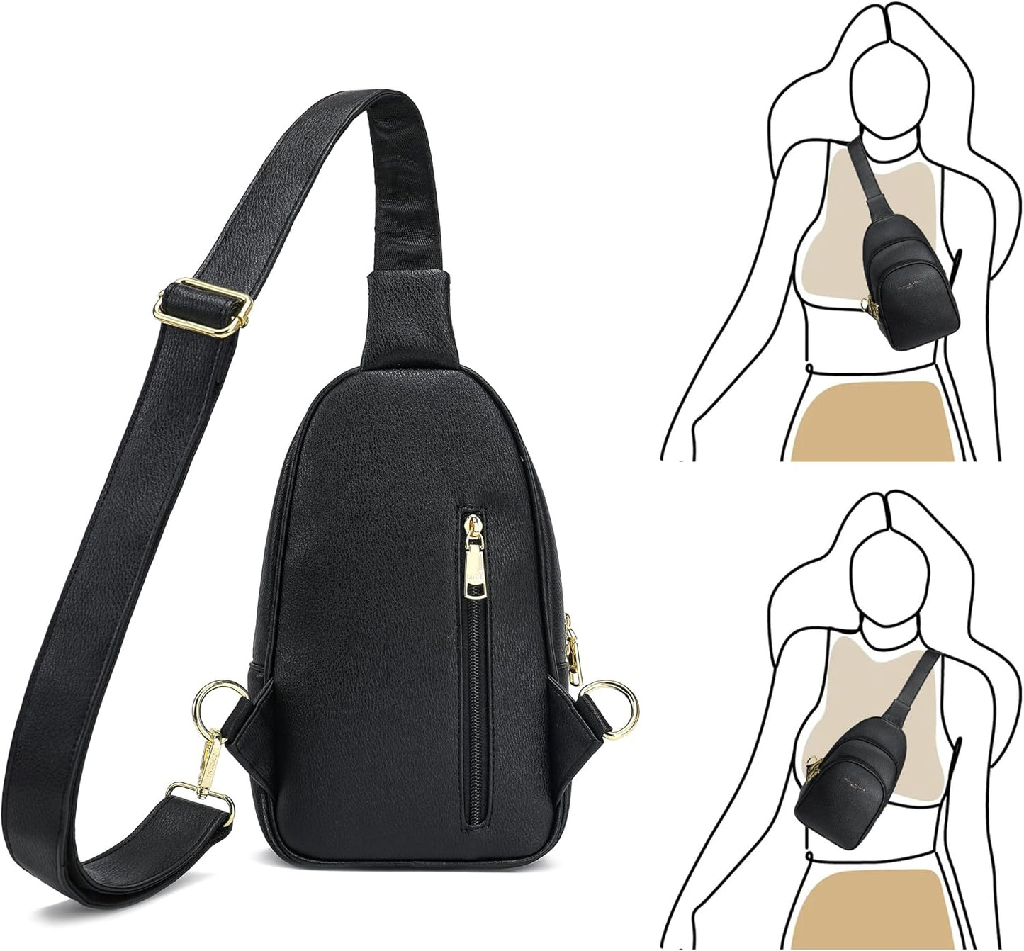 INICAT Crossbody Sling Bags Travel Cross Body Purses Faux Leather Fanny Packs Chest Bag for Women