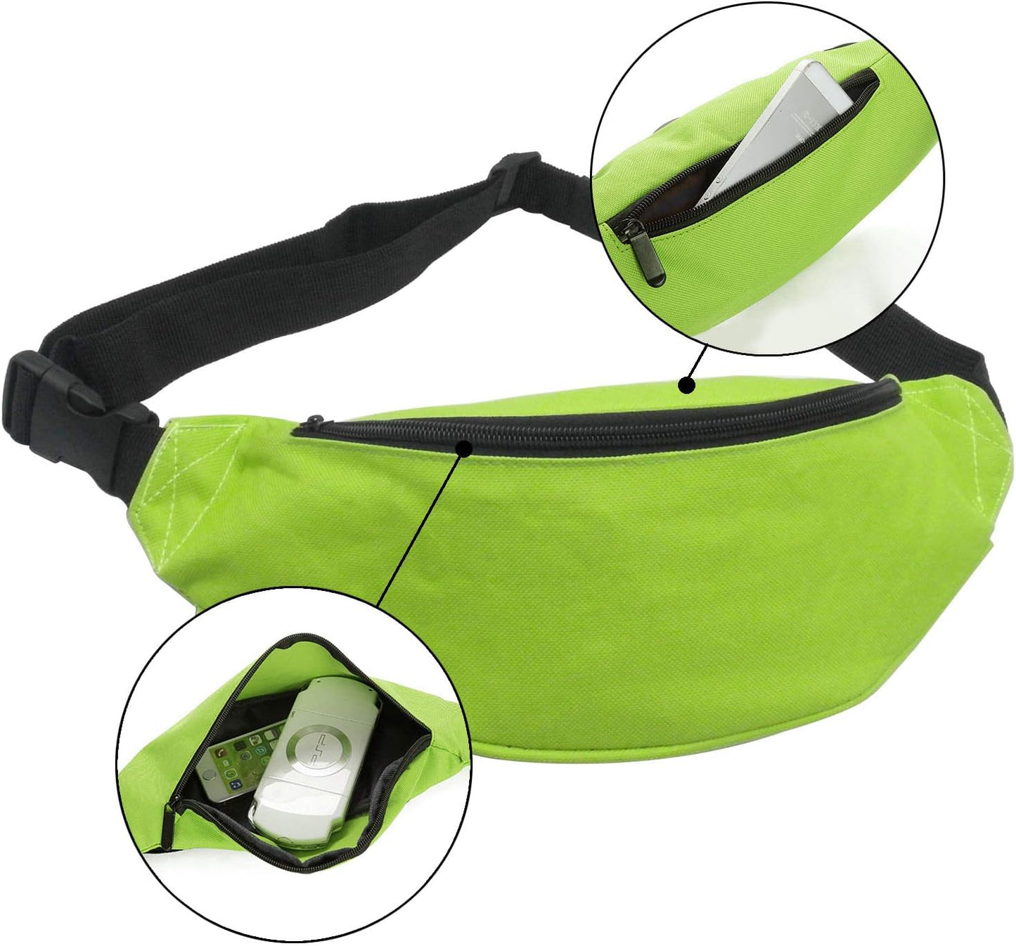 Unisex Fanny Pack for Women Men, Fashion Sporty Multi-purpose 2-Zipper Waist Belt Bag Fanny Pack Waist Bag Adjustable Strap for Sport Hiking Traveling Passport Wallet (Green)