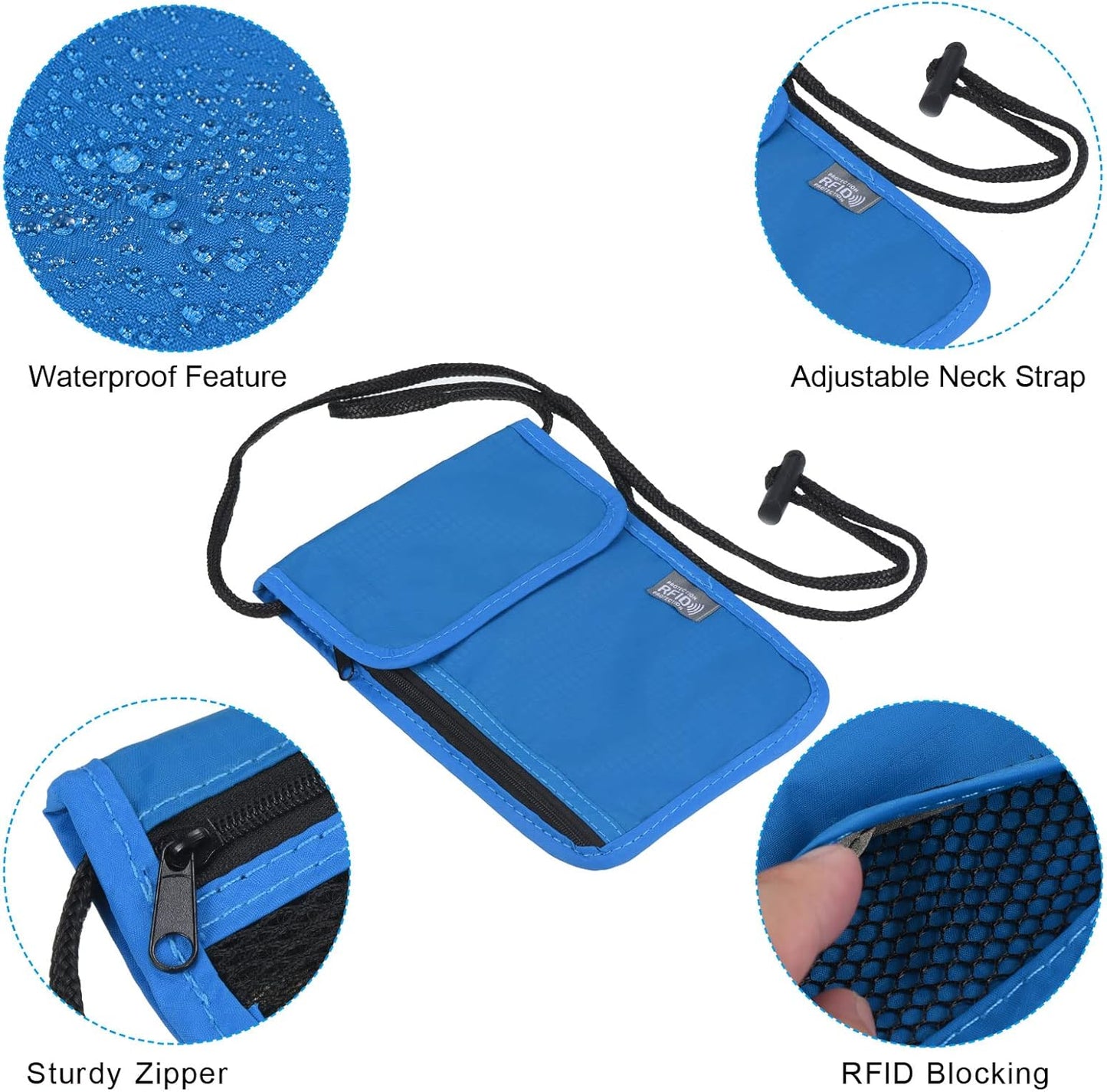PATIKIL Neck Wallet, Passport Holder Neck Pouch RFID Blocking Waterproof Neck Travel Wallet for Women & Men, Dark Blue
