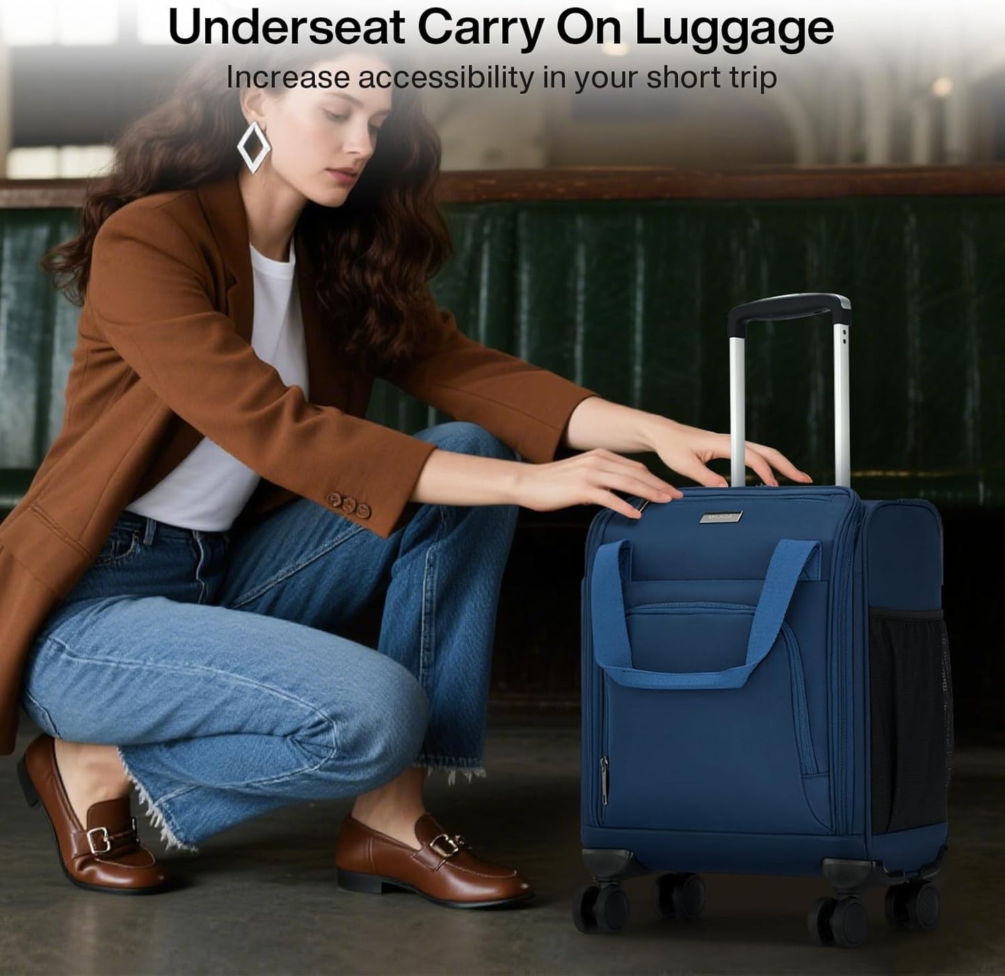 MILADA Carry On Luggage Airline Approved 16 Inch Underseat Small Suitcases with Wheels Softside Travel Luggage Personal Item Overnight Bag Business Mini Suitcase for Women and Men, Blue