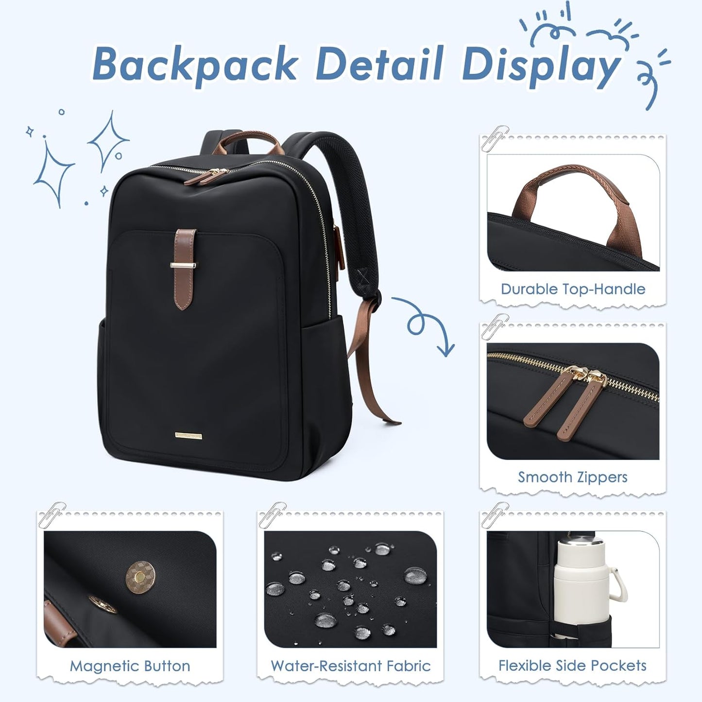 Laptop Backpack for Women,Casual Work Business Backpacks Purse Carry on Travel Backpack,17.3 Inch,Black