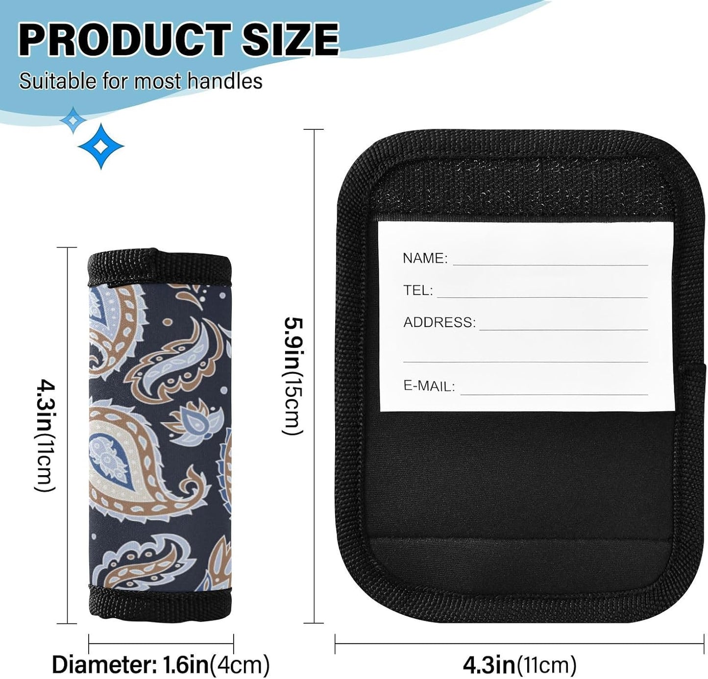 2Pcs Luggage Handle Wrap Suitcase Identifier Handle Covers Tags Soft Travel Bags Luggage Handle Gripper Accessories for Airplane Flying Light Blue Paisley