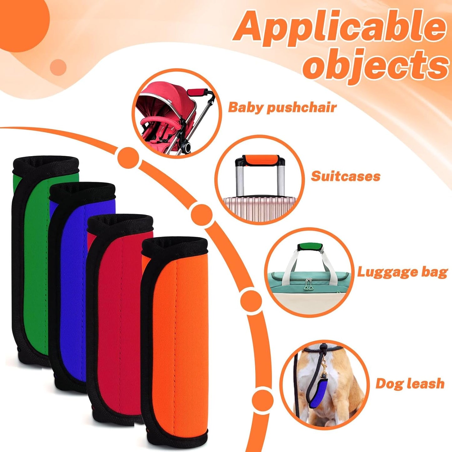 8 Pcs Soft Luggage Handle Wrap Grip Cover Identifiers, 4 Vivid Color Suitcase Handle Wraps, Waterproof Luggage Handle Covers Tags Accessories for Travel Bag Trolley Case Airplane (4 Color)