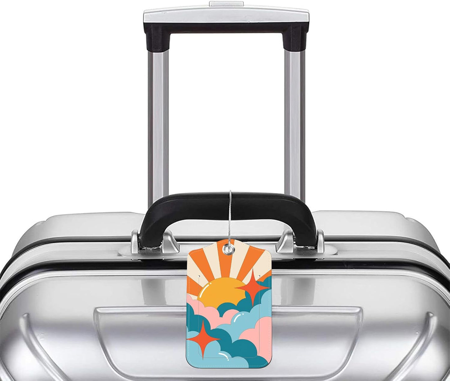 Hippie Mountains Sun Planet Wave Luggage Tag for Suitcase 2 Pack Leather Luggage Tag with Privacy Flap Name ID Label and Metal Loop for Women Men Travel