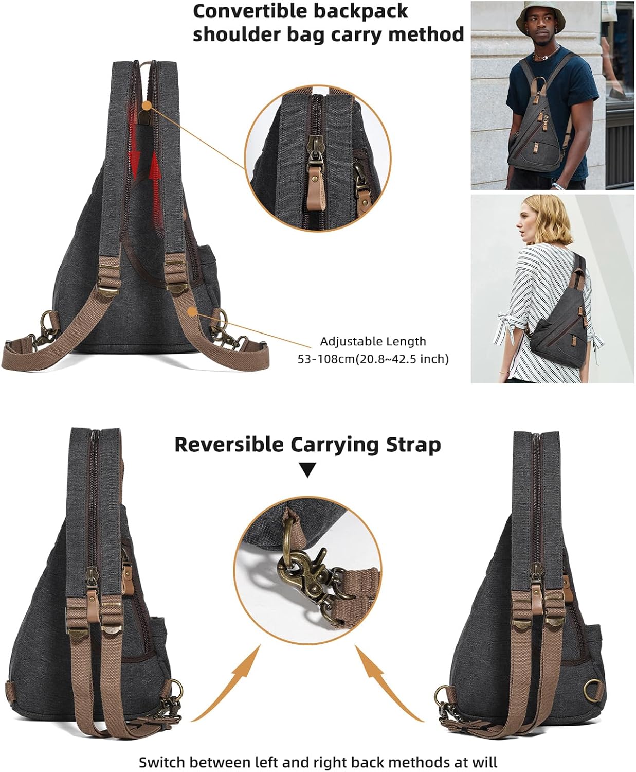 KL928 Canvas Sling Bag - Small Crossbody Backpack Shoulder Casual Daypack Rucksack for Men Women(Small Version)