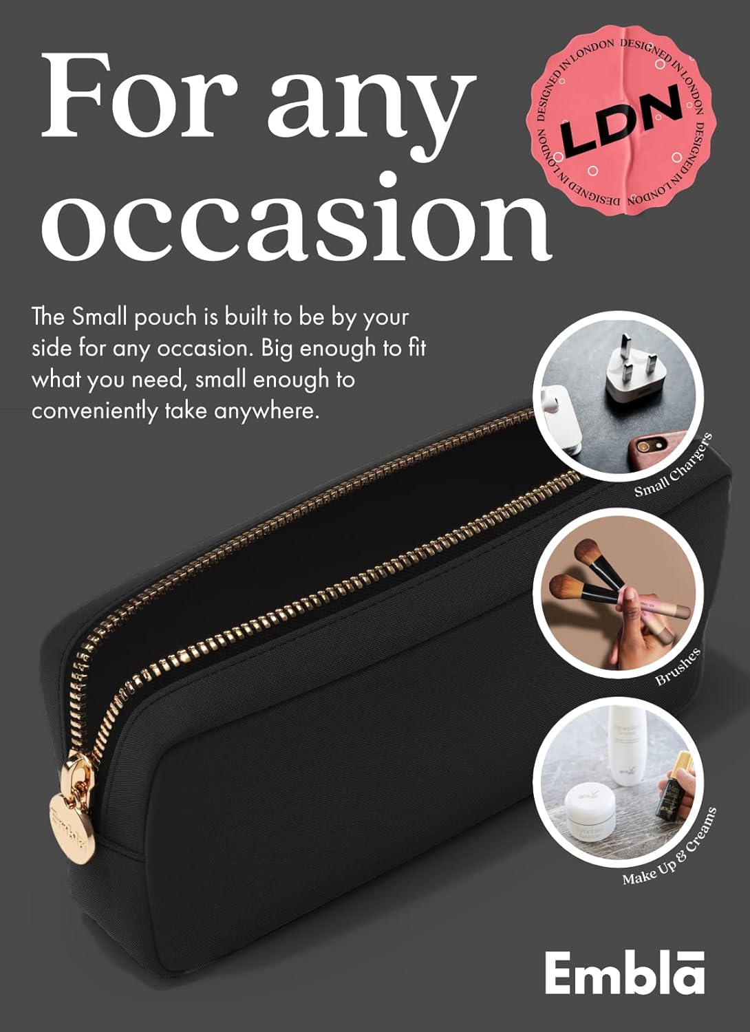 Embla Makeup Bag Travel Cosmetics Pouch and Toiletry Bag, Nylon Zipper Pouch Purse, Cute Make Up