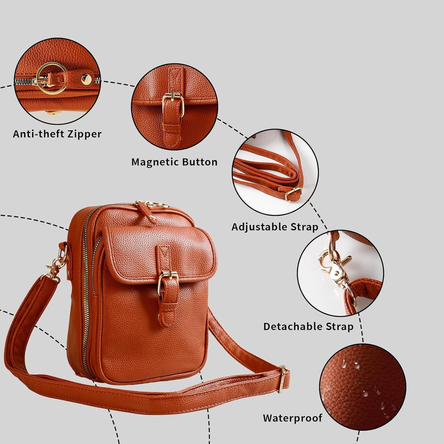 Leather Crossbody Bag for Women,Anti-Theft Messenger Bag with Large Capacity,Built-in Purse Card