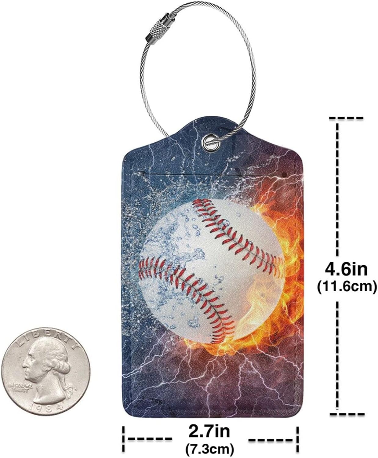 2 Packs Baseball Luggage Tags for Suitcases for Sports Men Boys Kids Travel, Name ID Card Labels Set PU Leather with Full Back Privacy Cover Stainless Steel Loop Baggage Tags