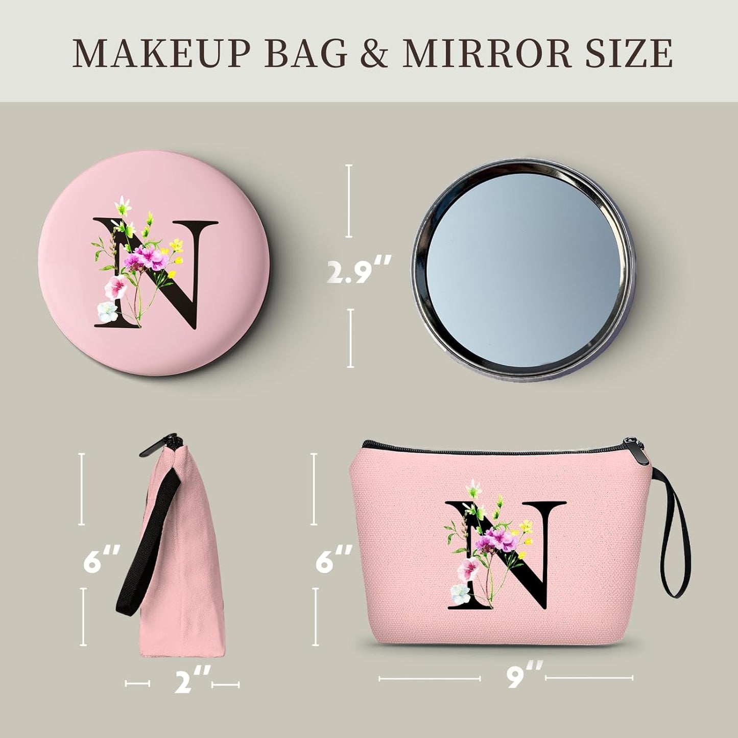 Appreciation Initial Monogram Gifts for Sisters from Sister Employees Team Bride Womens Unique Mom Personalized Makeup Cosmetic Bag with Mirror Mothers Day Christmas Graduation N