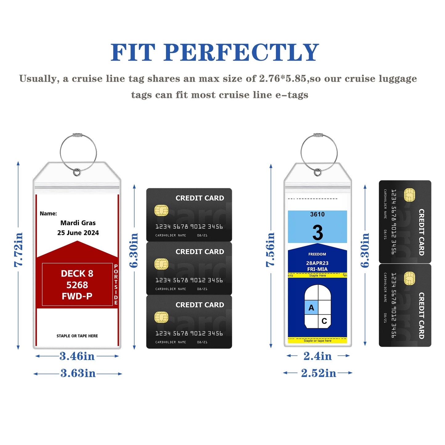 6 Pack Luggage Tags Travel Essentials & Cruise Essentials for NCL, Princess, Carnival, Royal