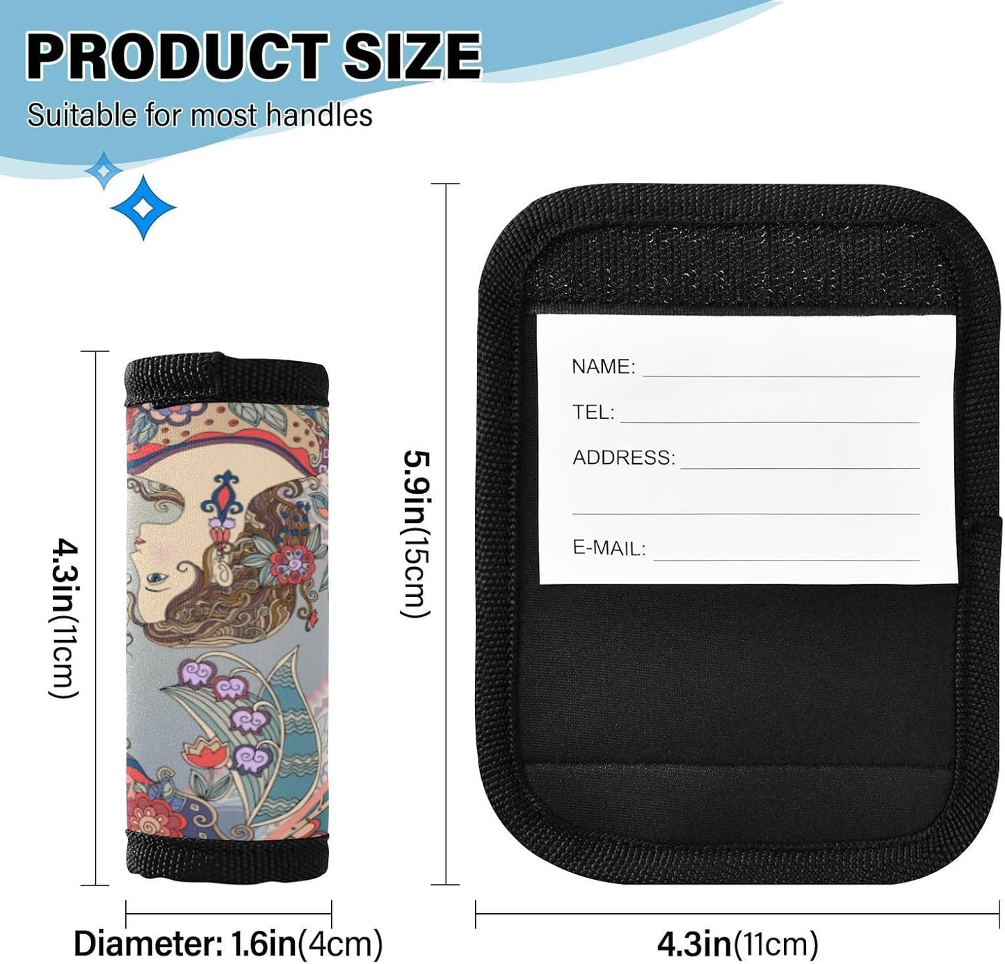4Pcs Luggage Handle Wrap Suitcase Identifier Handle Covers Tags Soft Travel Bags Luggage Handle Gripper Accessories for Airplane Flying Retro Lady