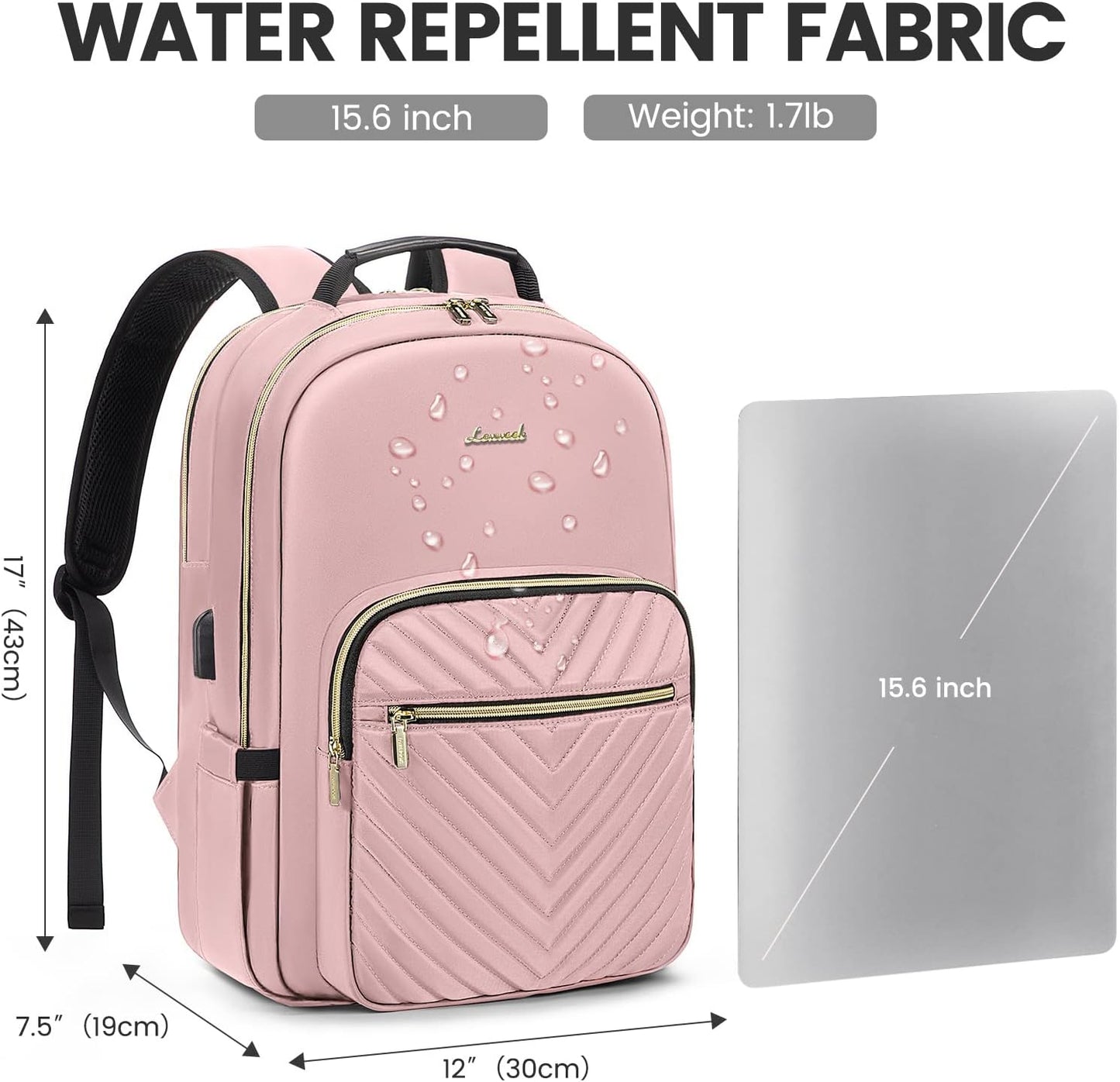 LOVEVOOK Laptop Backpack for Women 15.6 inch,Cute Womens Travel Purse,Professional Laptop Computer Bag,Waterproof Work Business College Teacher Bags Carry on Backpack with USB Port,Pink