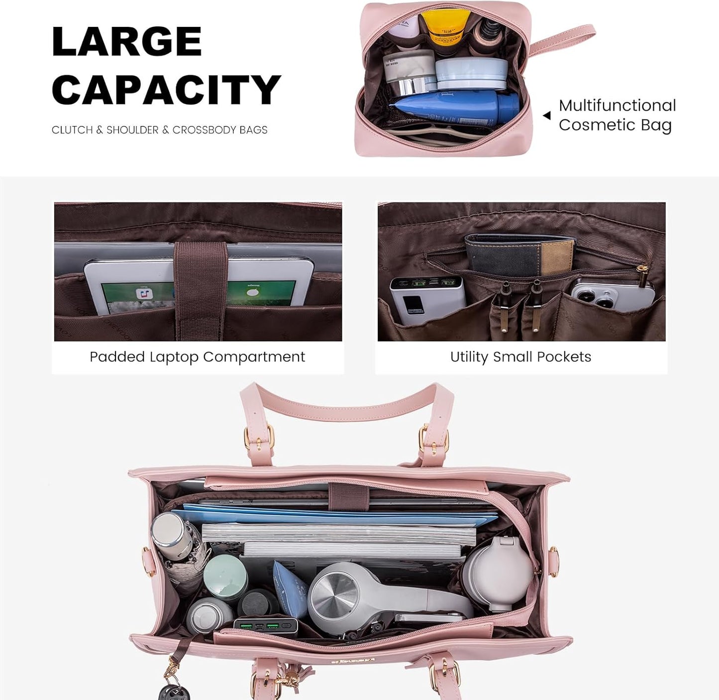 LOVEVOOK Laptop Bag for Women - 15.6 inch Lightweight PU Laptop Tote, Large Capacity Computer Bag