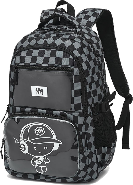 Bluboon Kids Backpack Boys Camo Bookbag Teens Elementary School Bag Daypack Travel Back Pack Middle school (Grey Checkered)