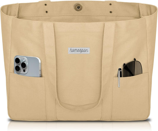HOMESPON Large Canvas Tote Bag for Women Everything Bag with Pockets and Laptop Sleeve